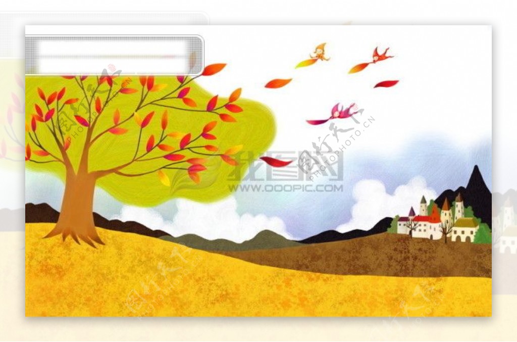 HanMaker韩国设计素材库卡通背景秋天可爱草地天空风景
