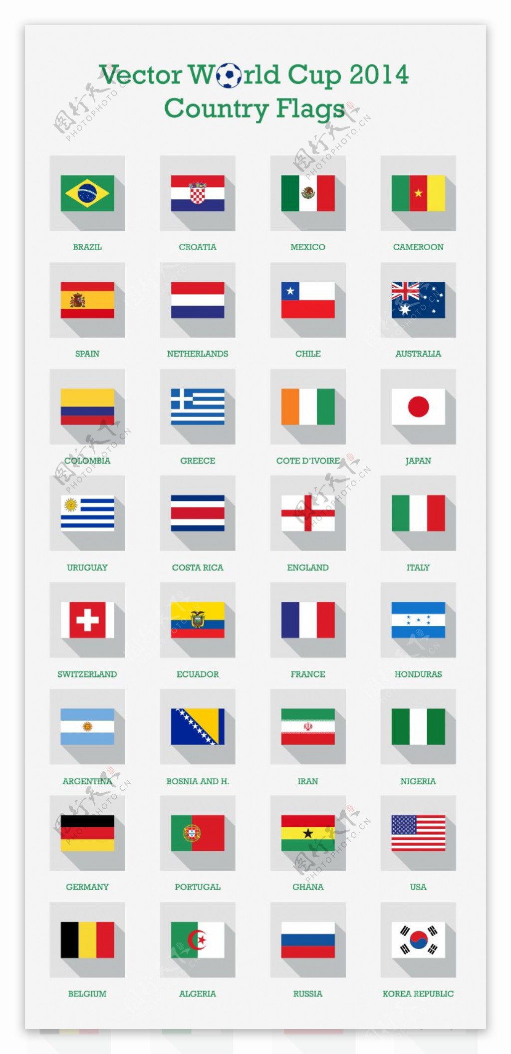2014巴西世界杯32强国旗矢量素材