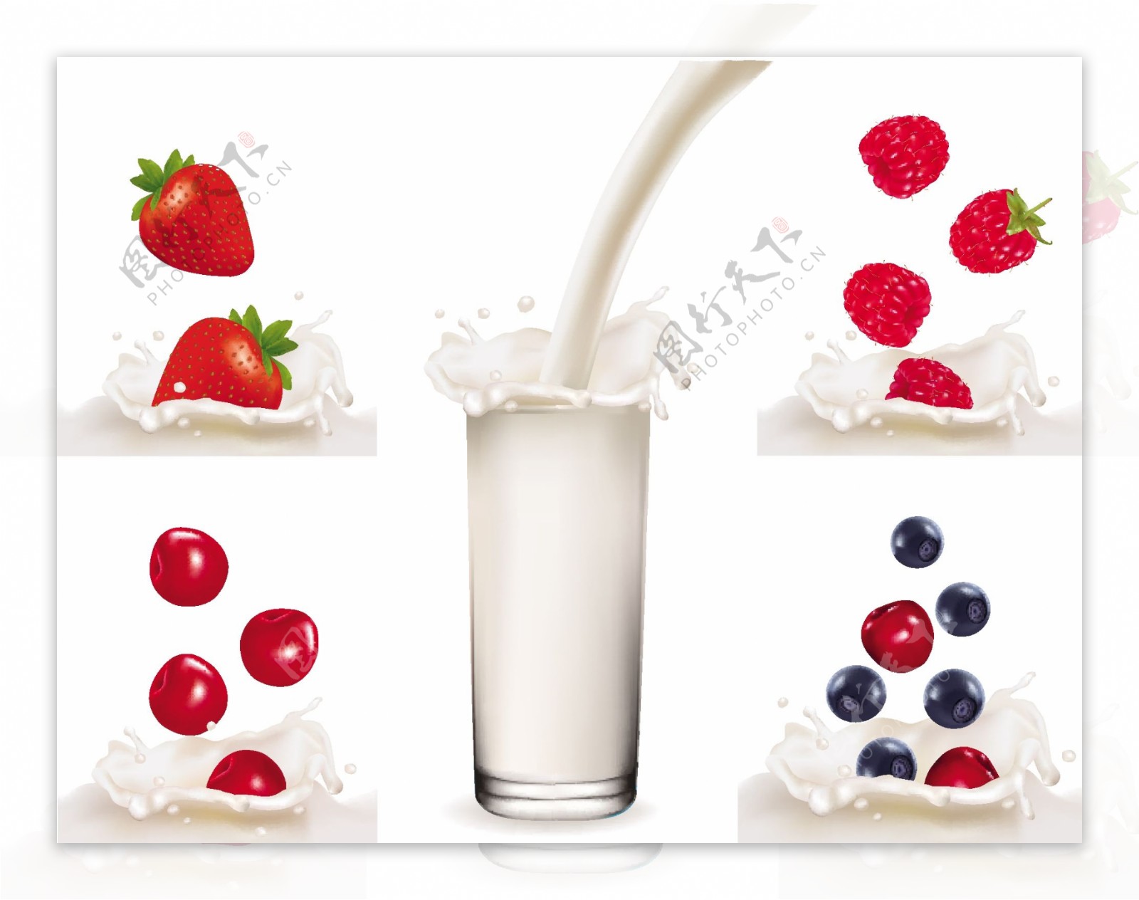 水果鲜奶草莓蓝莓樱桃牛奶图片