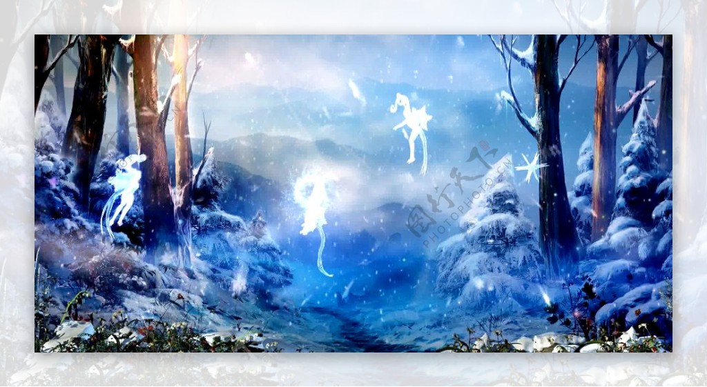 梦幻舞台LED背景森林雪精灵视频