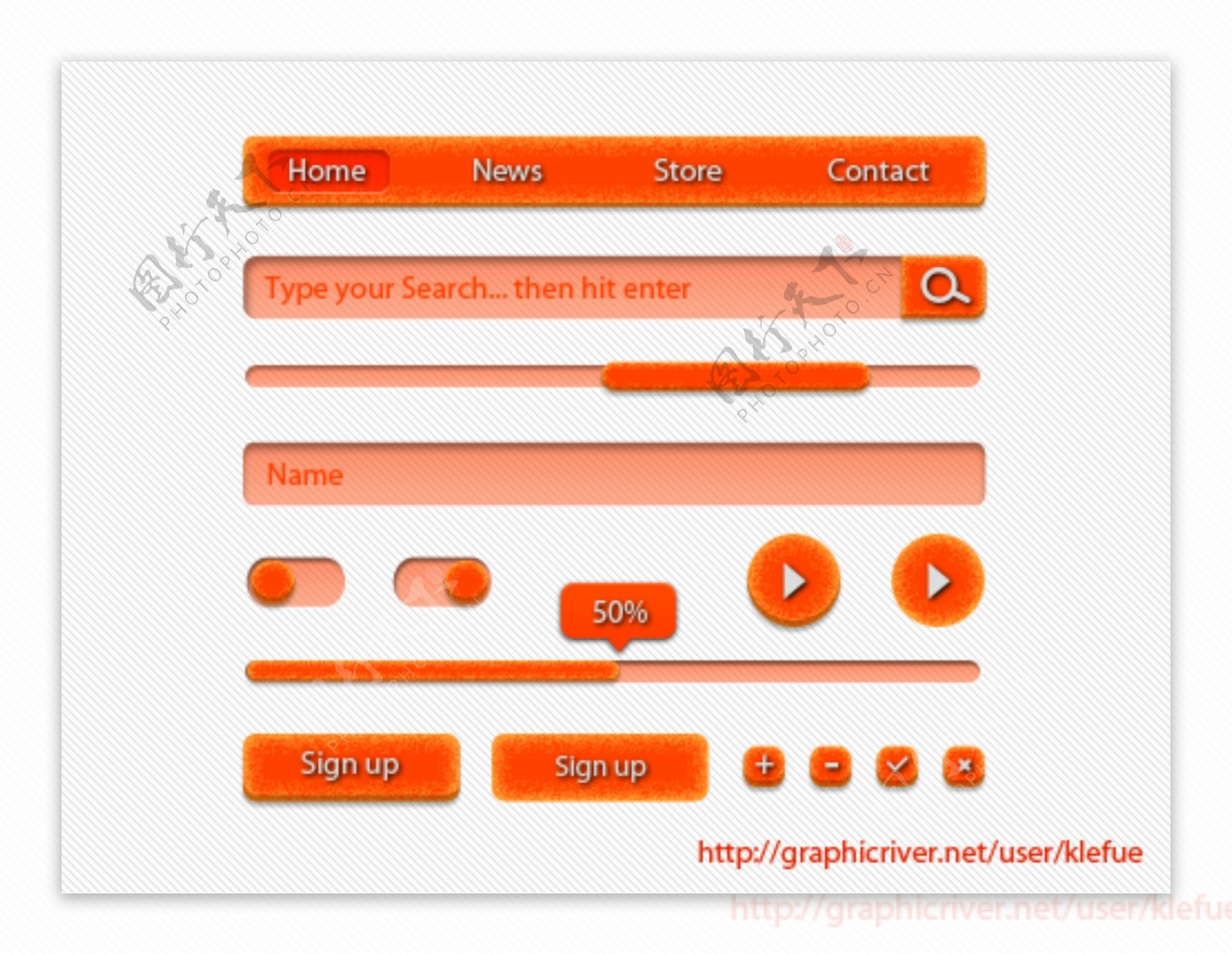 橘红网页按钮素材PSD分层素
