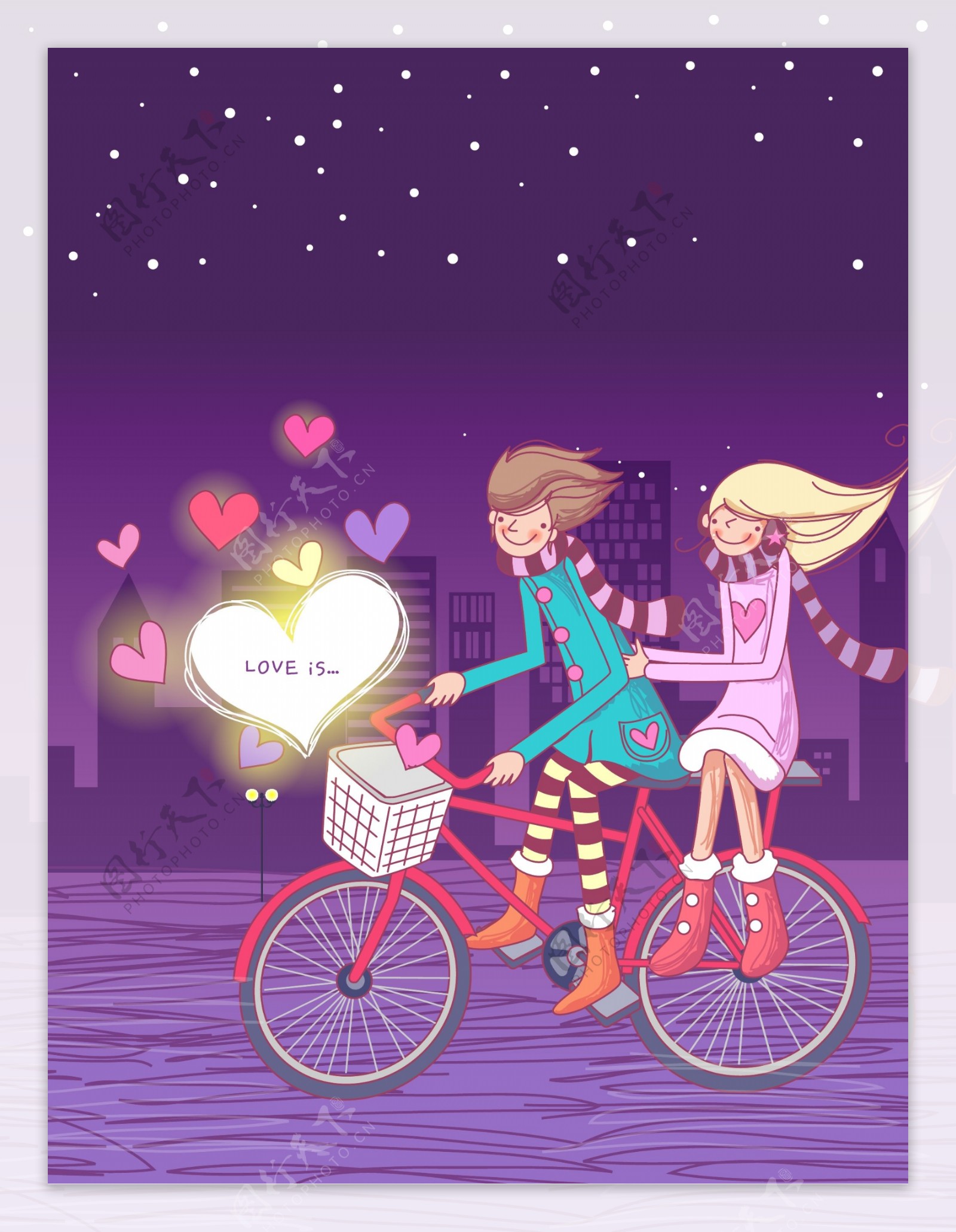 卡通骑自行车的情侣矢量素材图片素材-编号08518344-图行天下