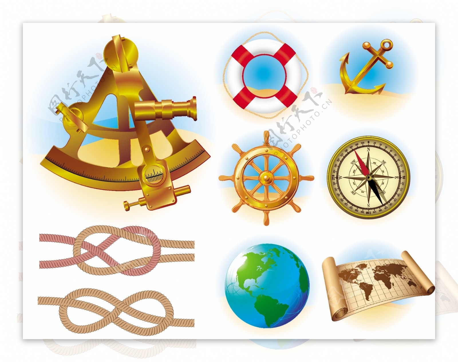 海洋旅游图标和符号向量集