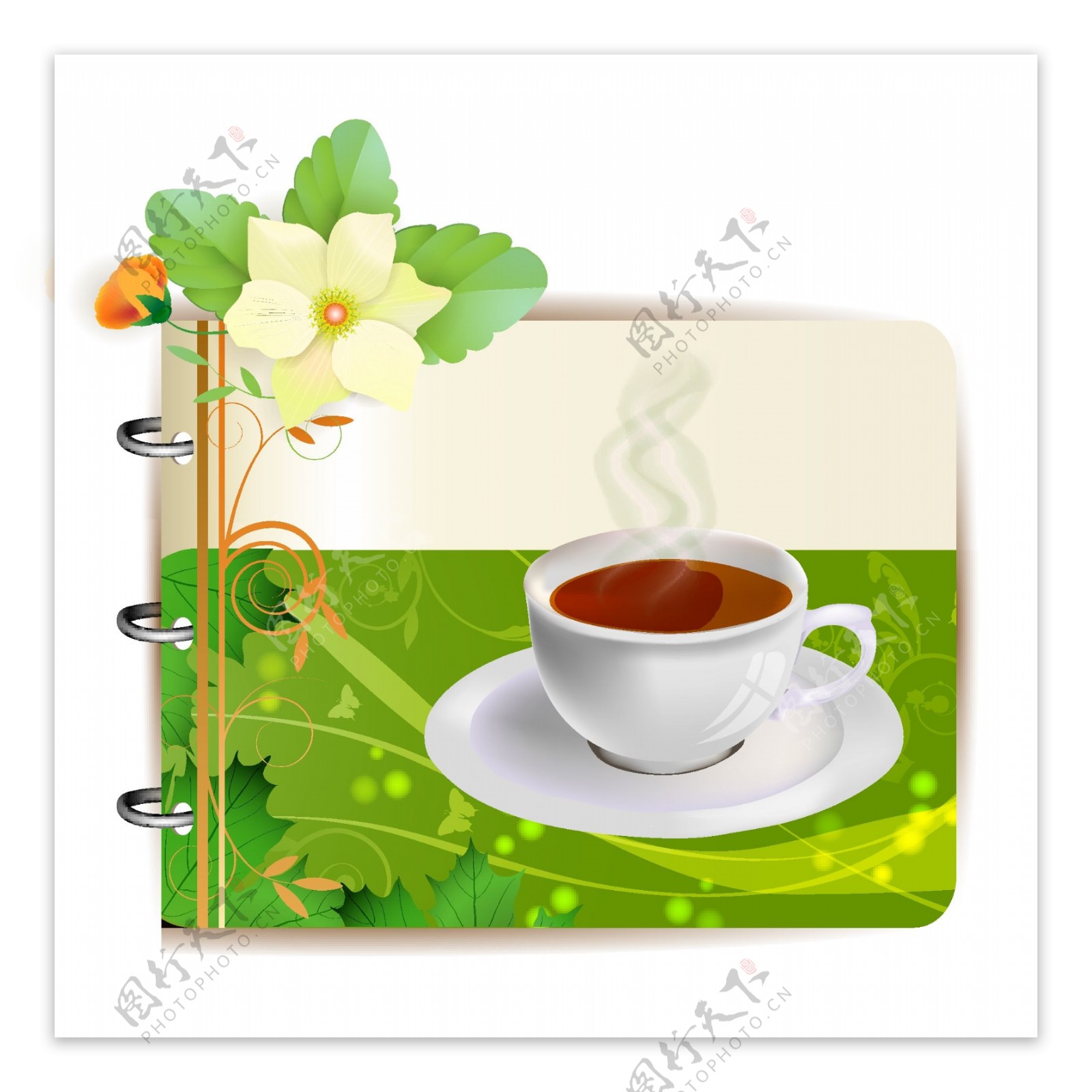 植物花纹咖啡卡片矢量图