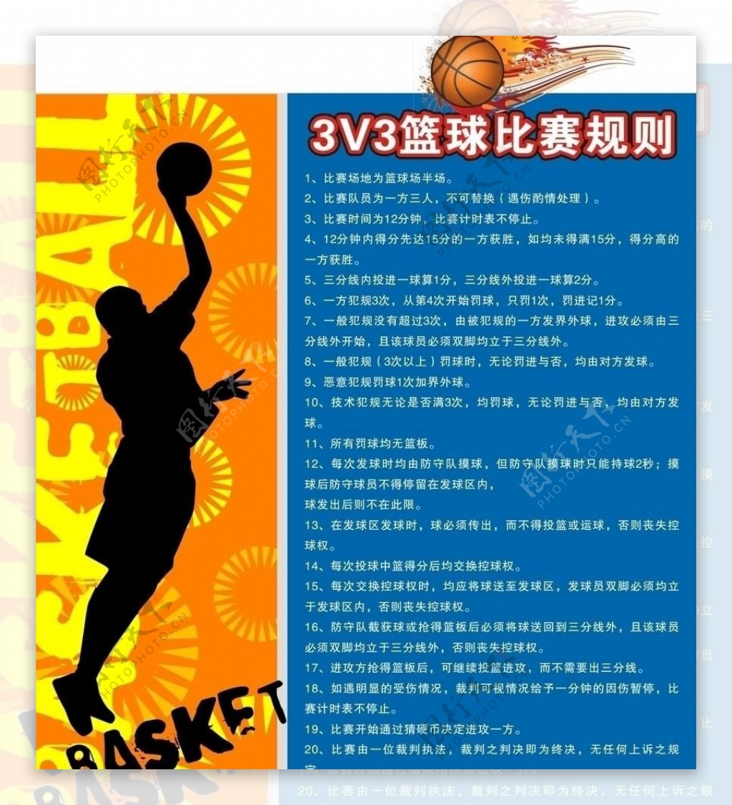 3v3篮球赛规则海报图片
