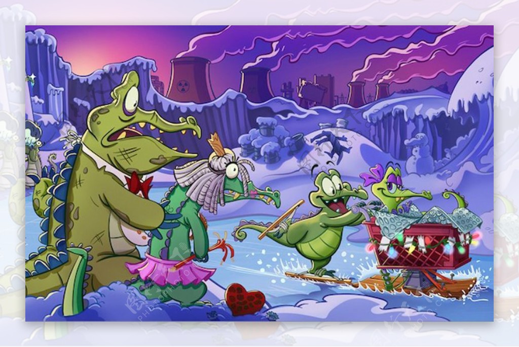 位图热门游戏鳄鱼小顽皮爱洗澡鳄鱼滑雪免费素材