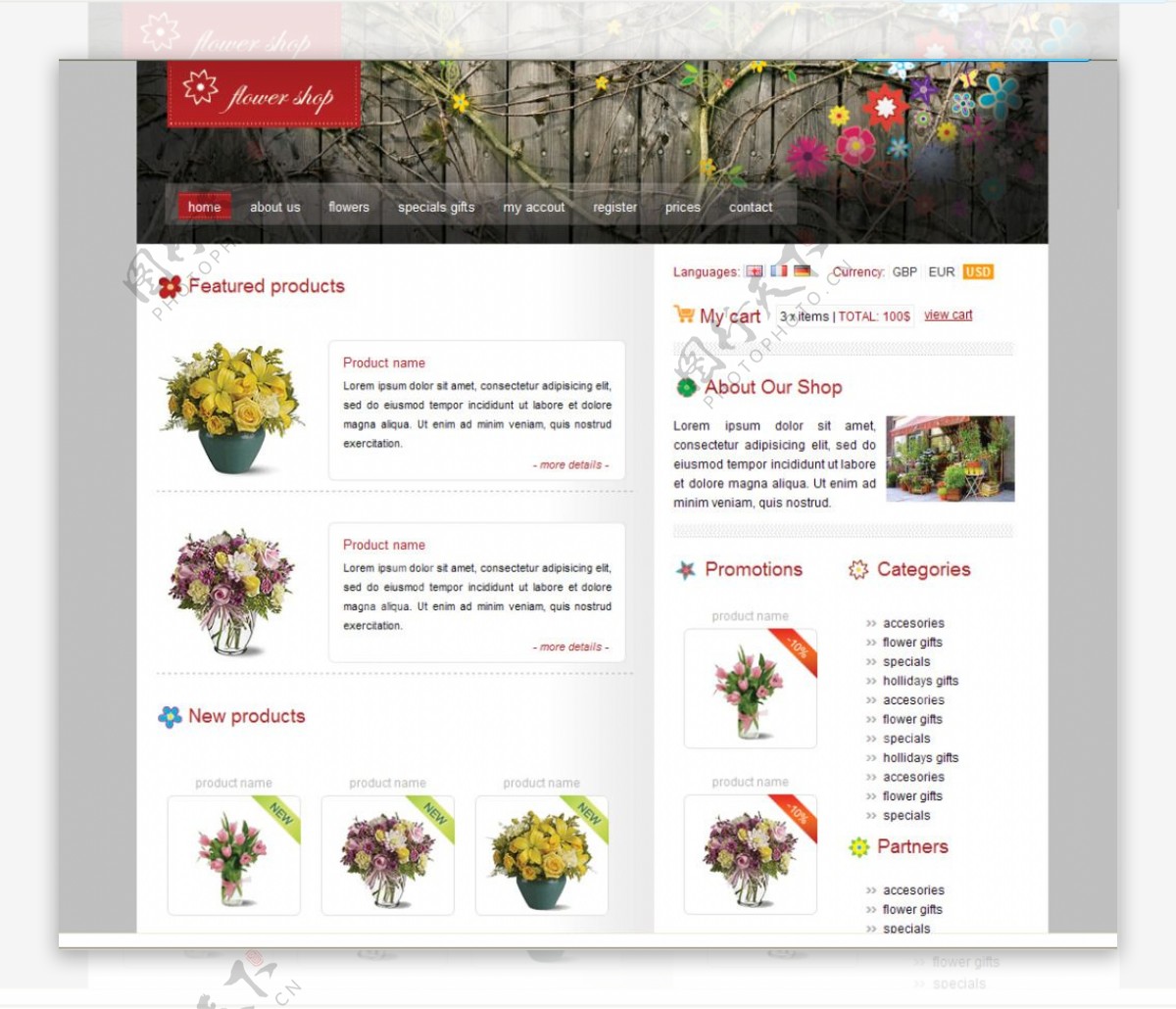 国外花束盆栽网站模版