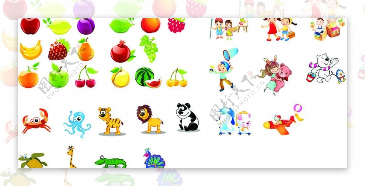 矢量水果动物卡通图片