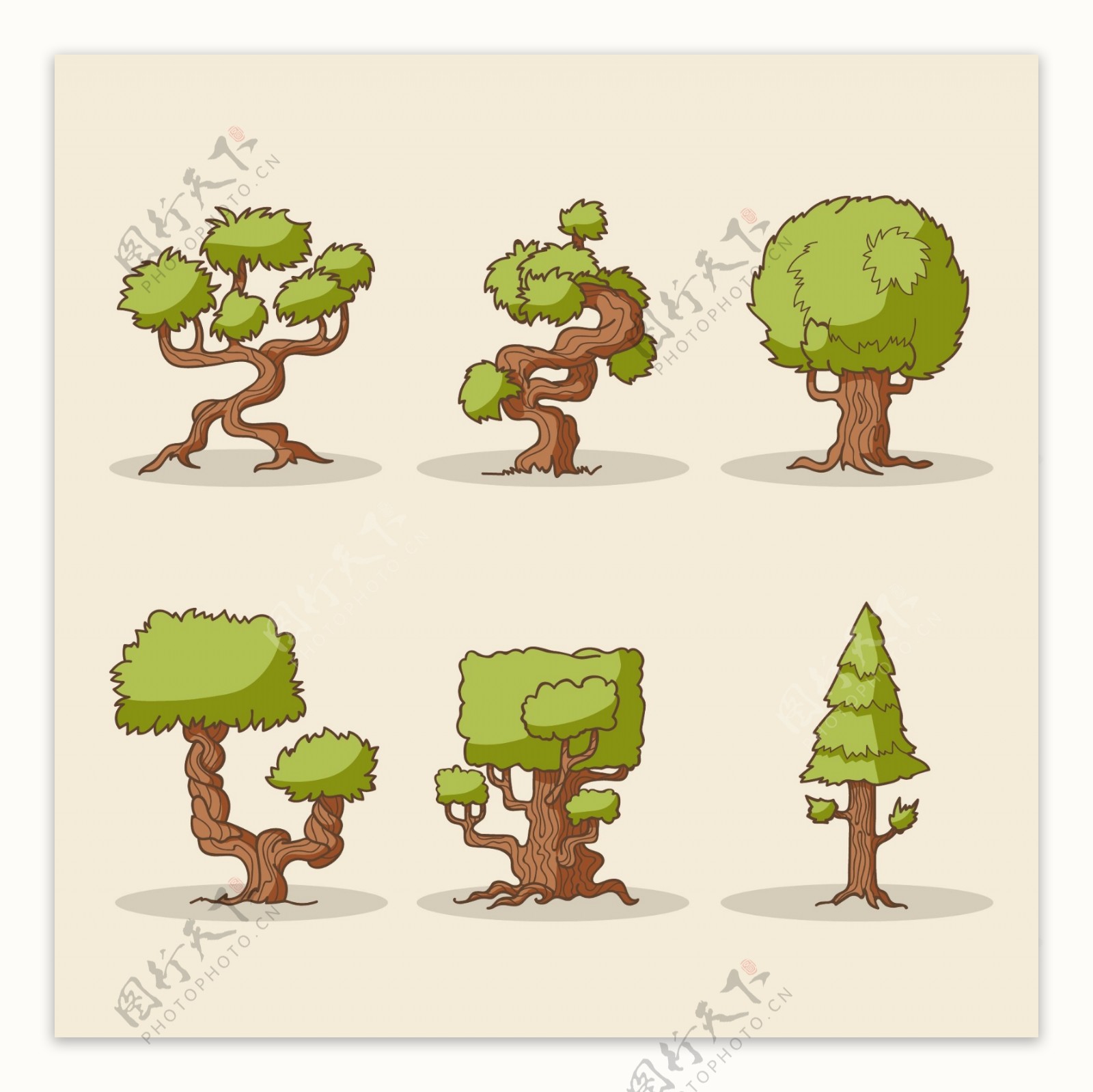 卡通绿色树木