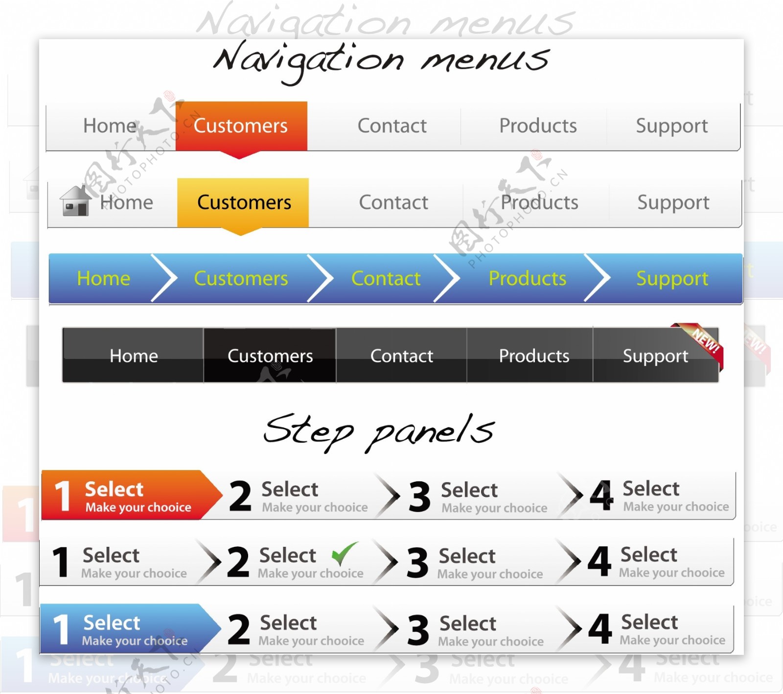 7种不同的导航菜单和步骤面板