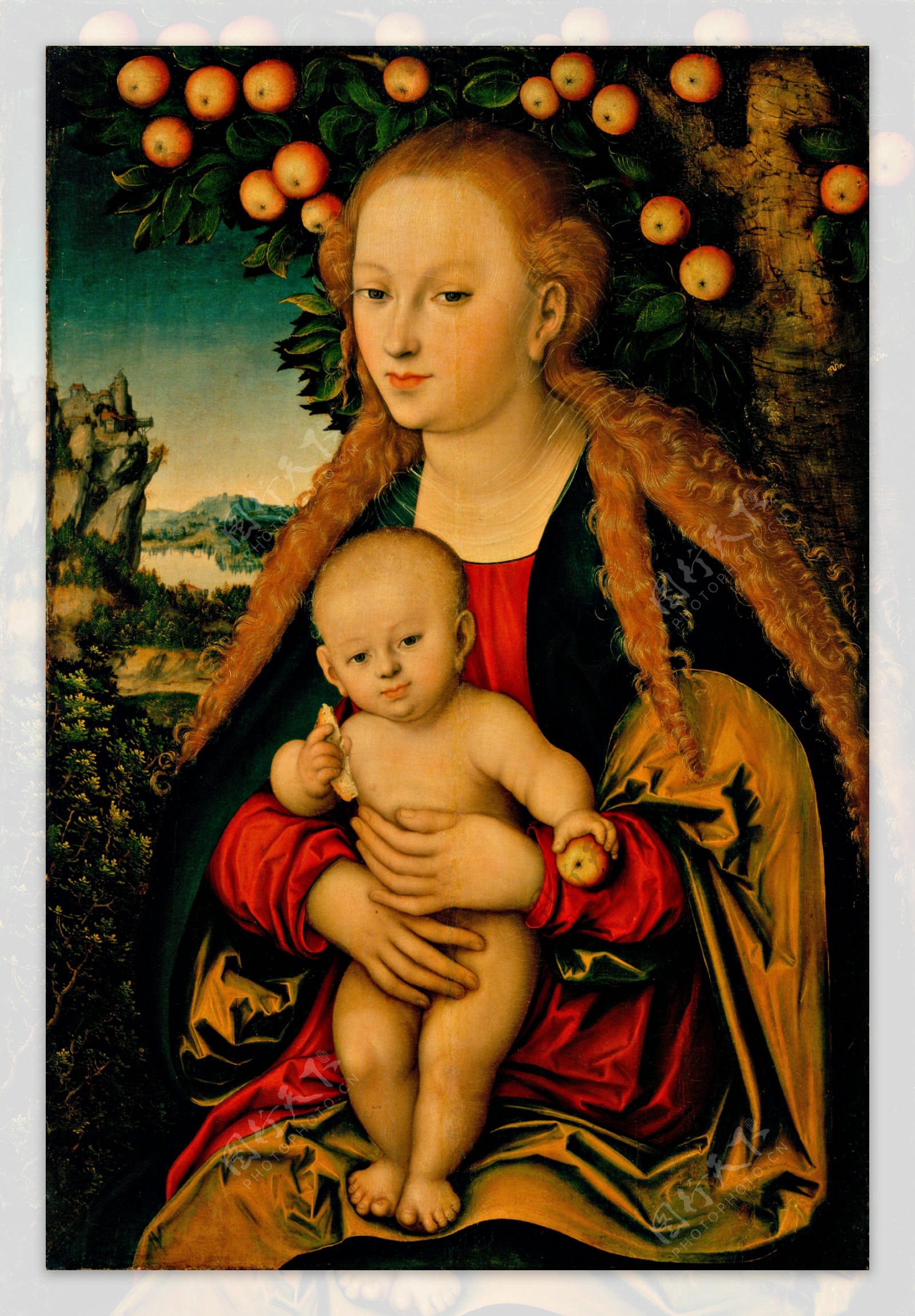 卢卡斯克抱孩子的处女油画图片