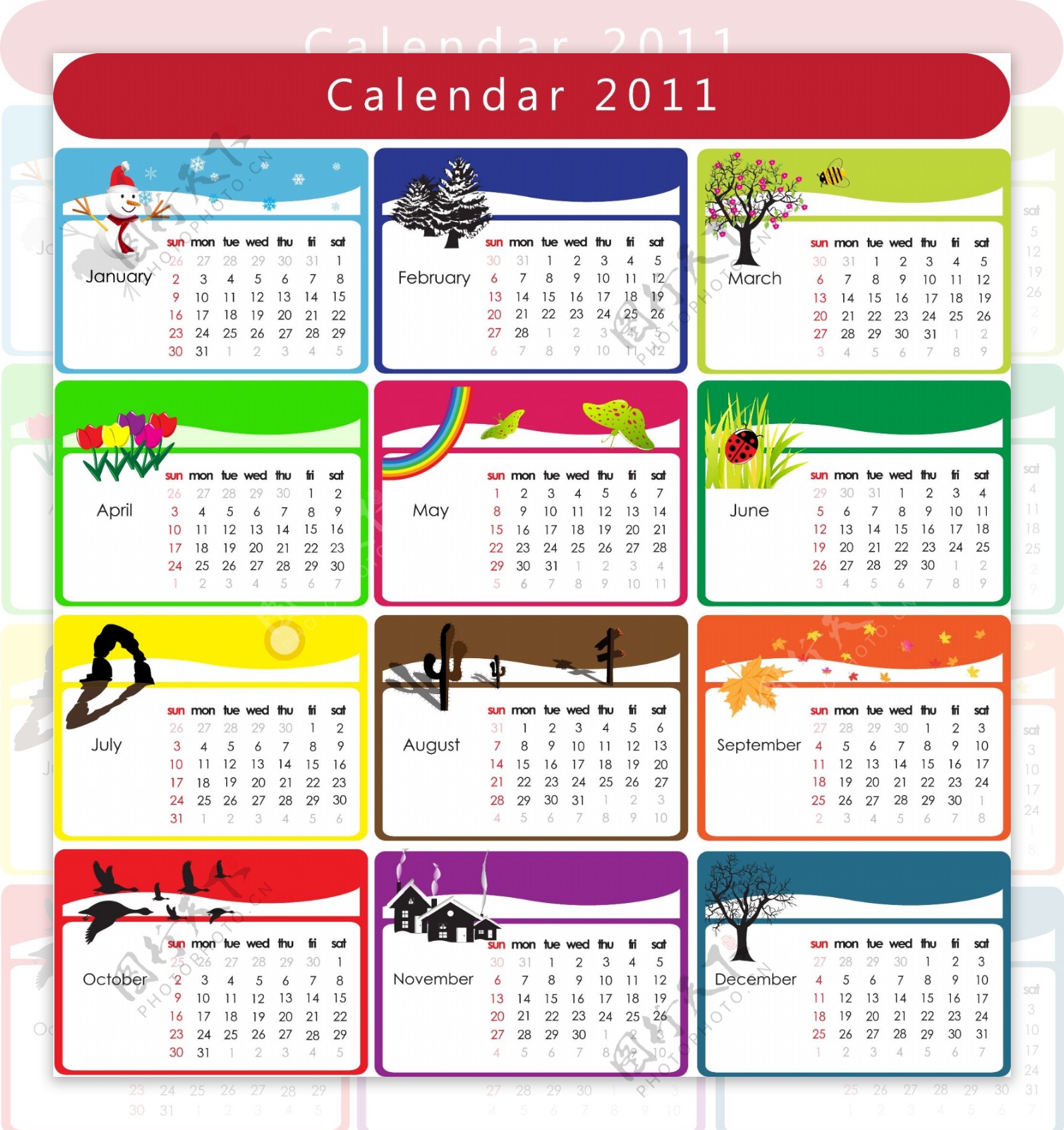 2011新年日历模板矢量素材