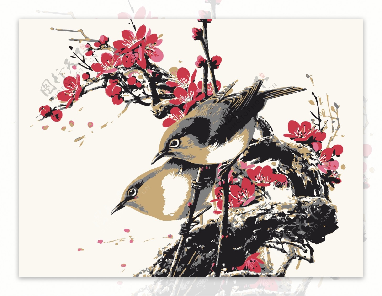 在中国传统风格的花鸟绘画画矢量