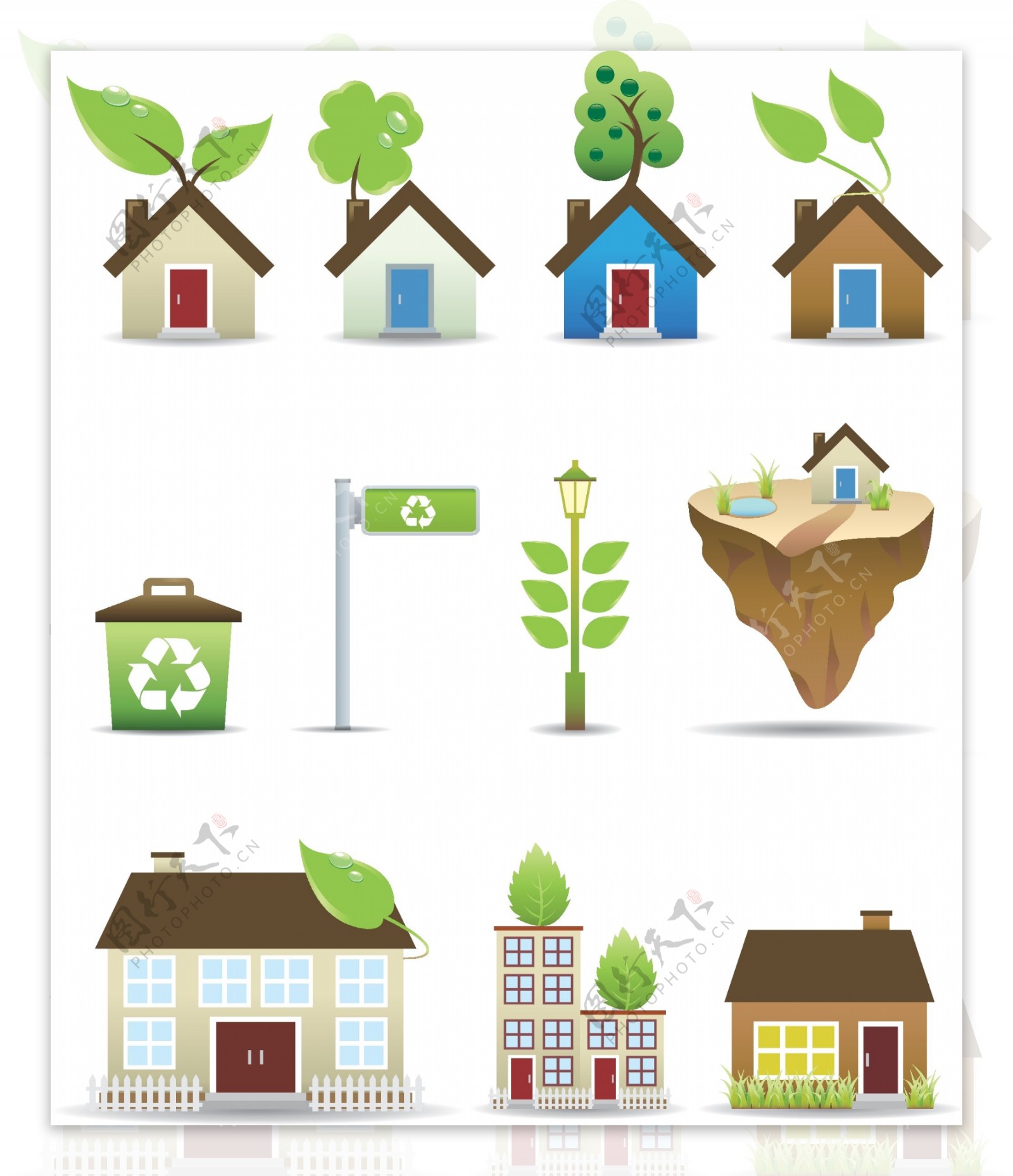 房子绿叶生态环保矢量素材