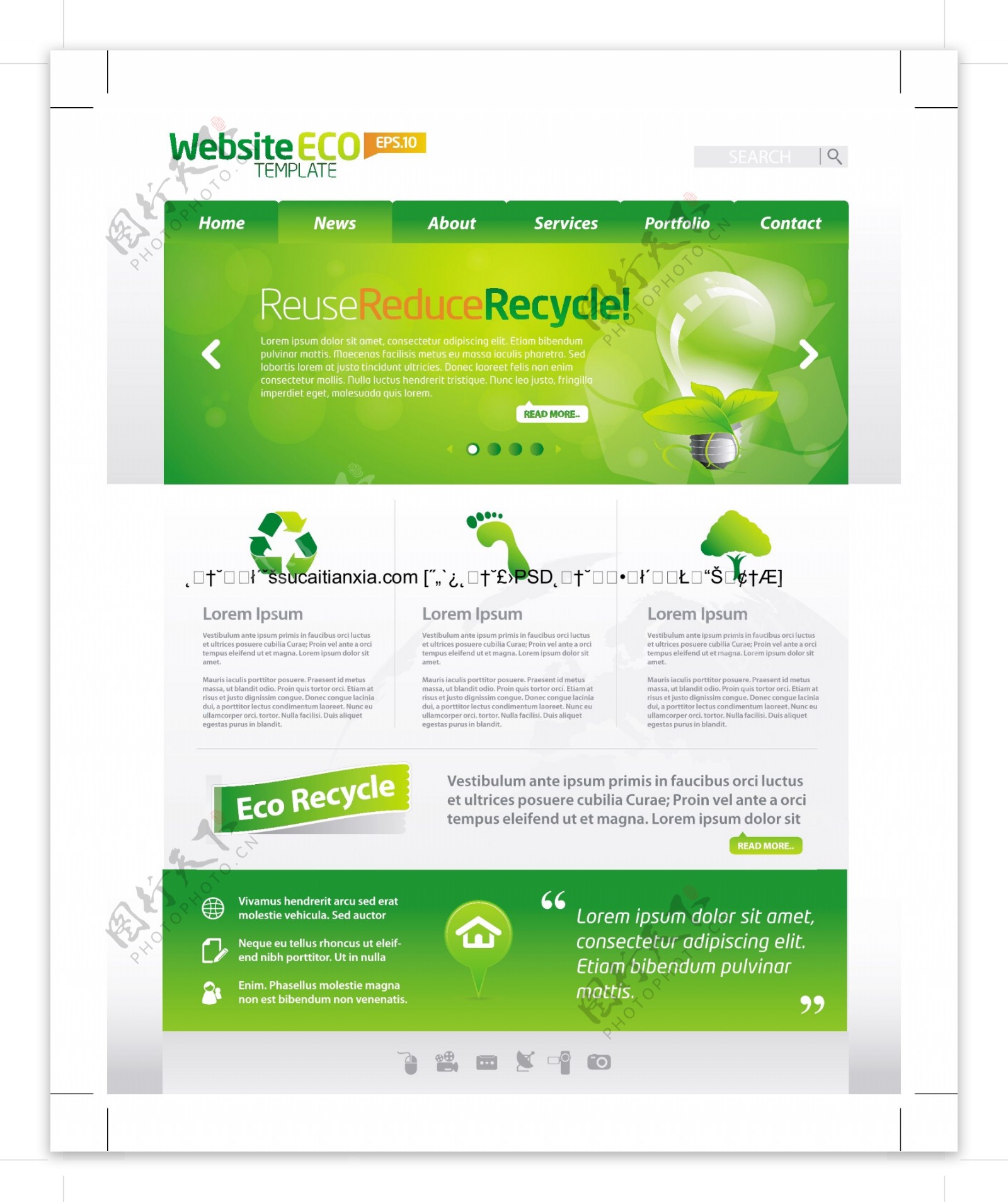 绿色环保网站页面矢量素材