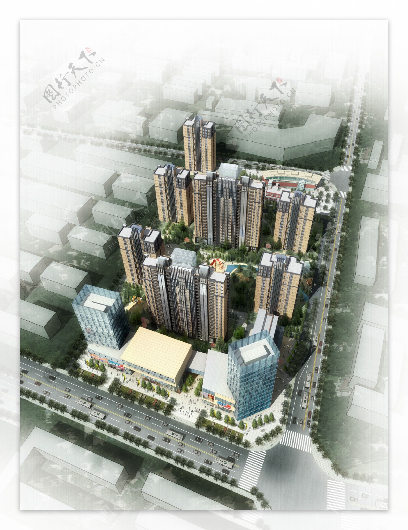 保定荣城小区规划设计鸟瞰图图片