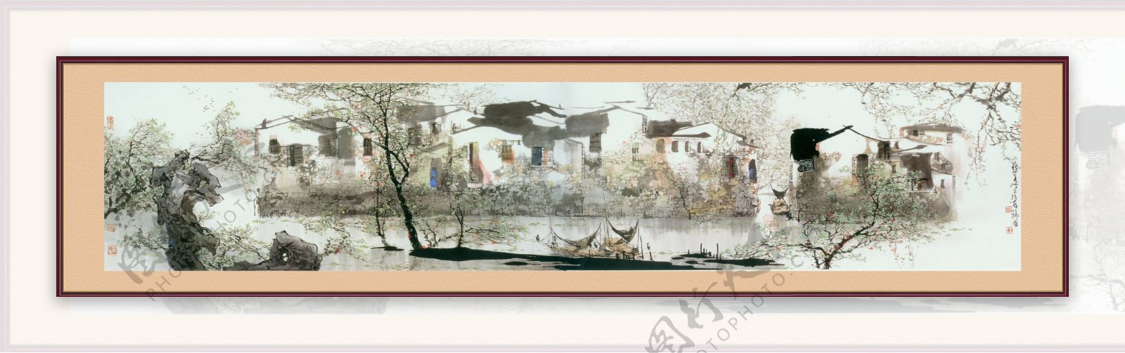 中国传统山水画江南水乡镜框