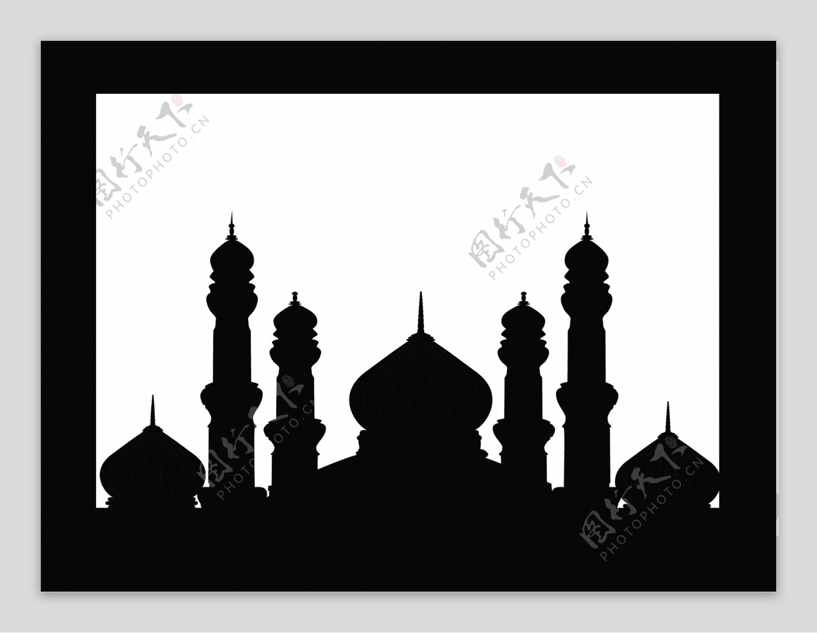 在月夜背景清真寺剪影矢量框架