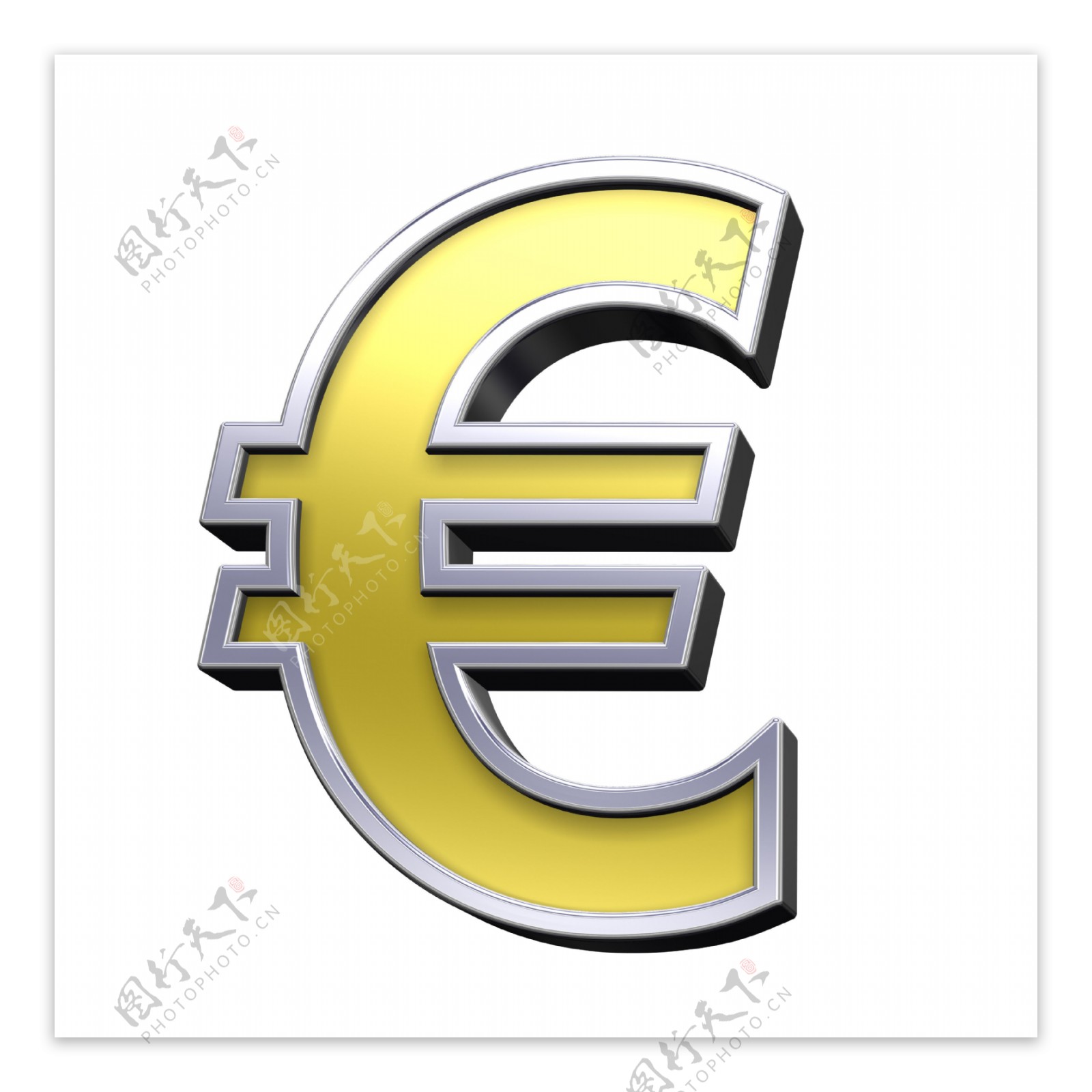 欧元符号从铬框架字母的黄金
