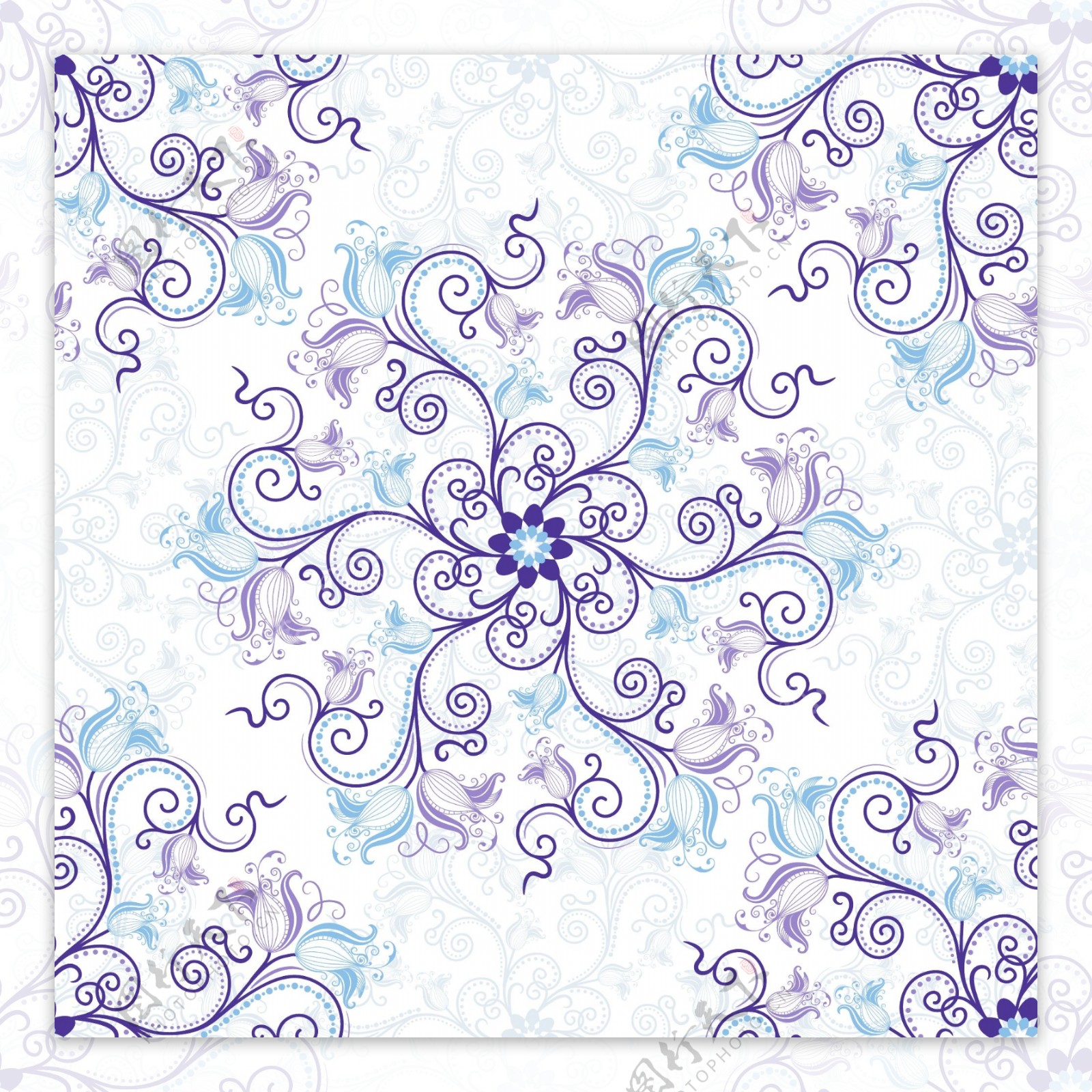 精致的蓝紫色花无缝矢量图