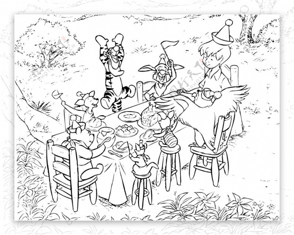 印花矢量图野外聚餐黑白色插画艺术效果免费素材
