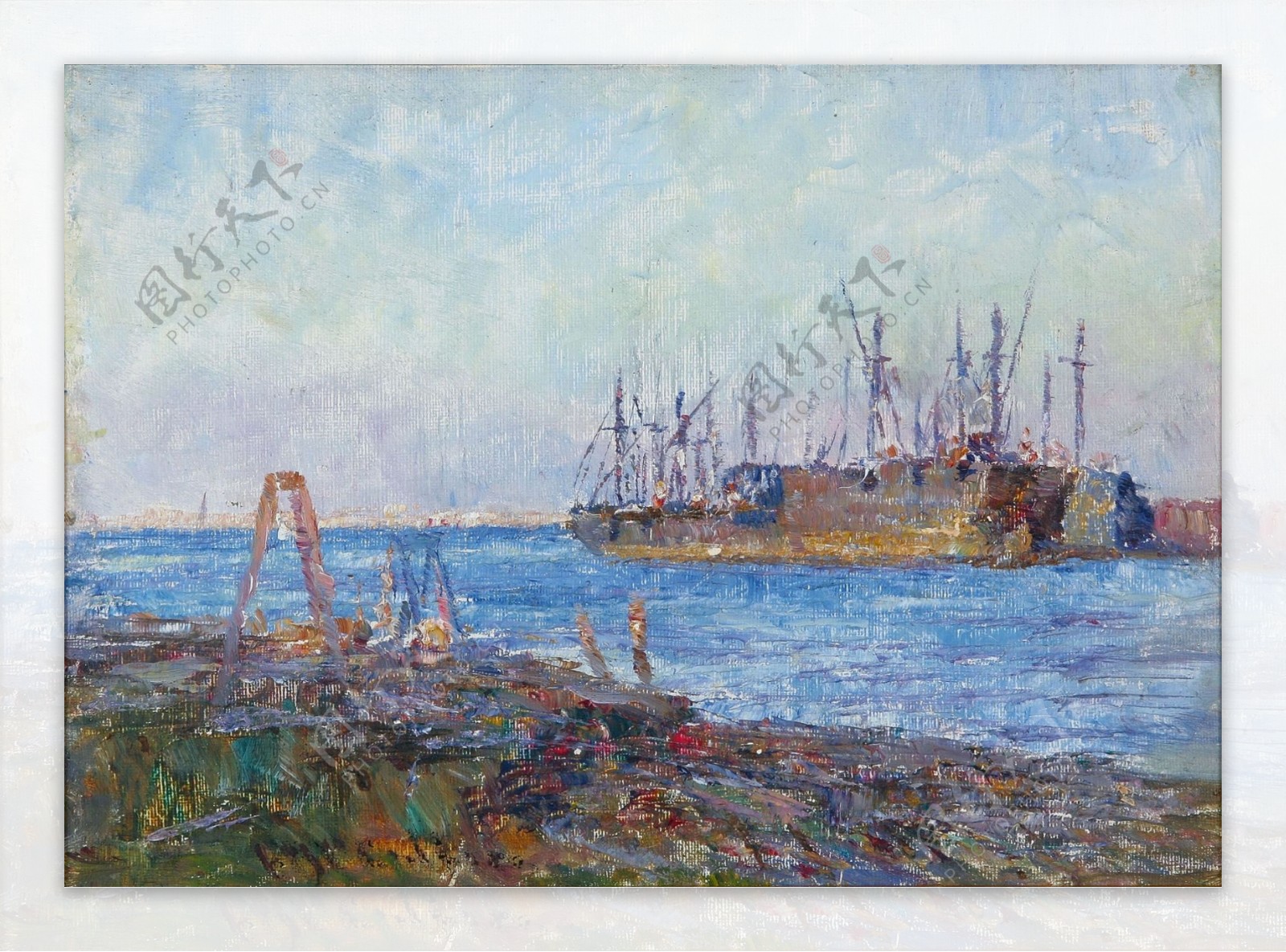 FrederickMcCubbinBattleshipintheHarbour大师画家风景画静物油画建筑油画装饰画