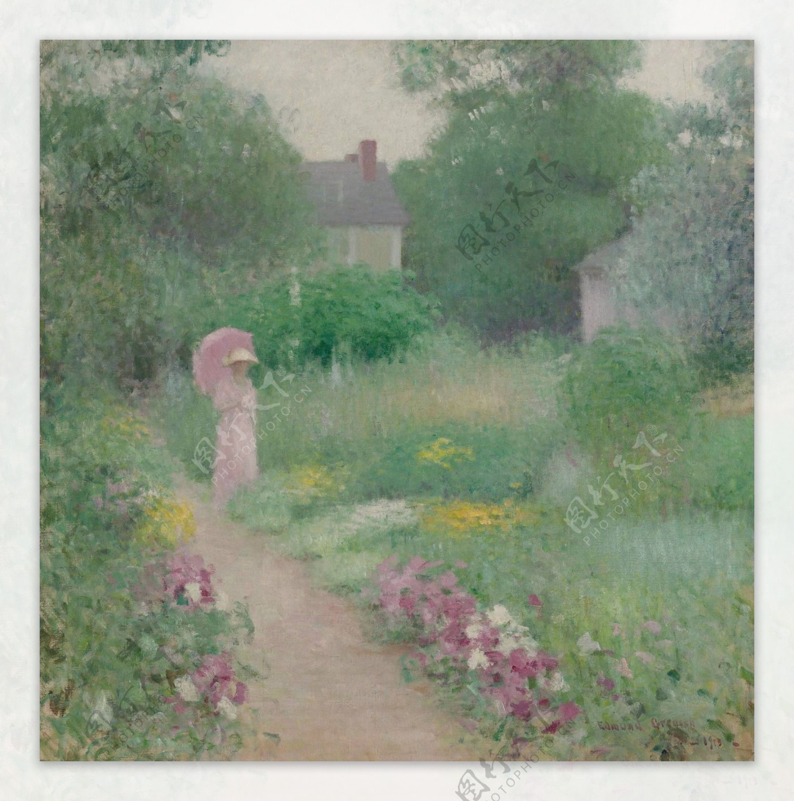 EdmundWilliamGreacenWalkingintheGarden.jpeg大师画家风景画静物油画建筑油画装饰画