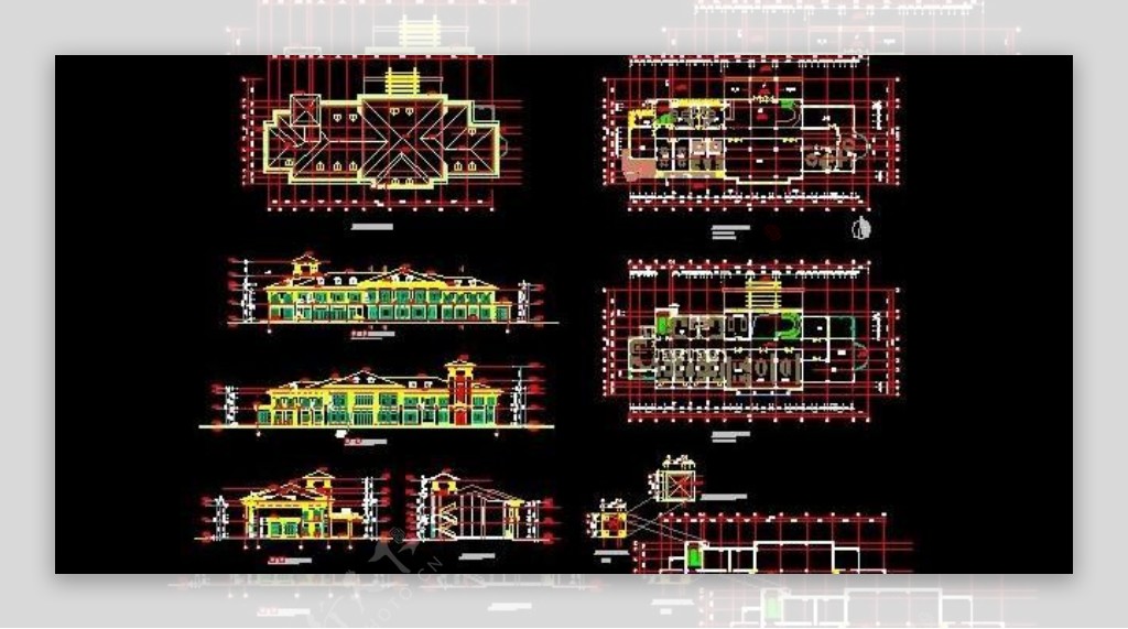 二层带阁楼层公建会所建筑施工图