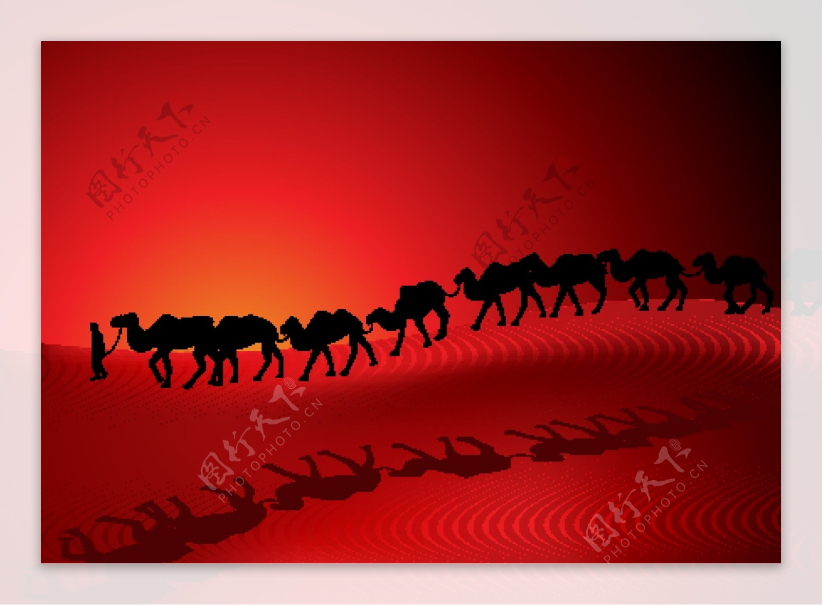 骑骆驼沙漠剪影矢量素材