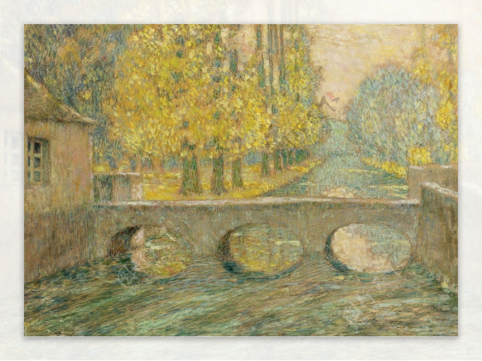 HenriLeSidanerBridgeAutumnGisors1904大师画家风景画静物油画建筑油画装饰画