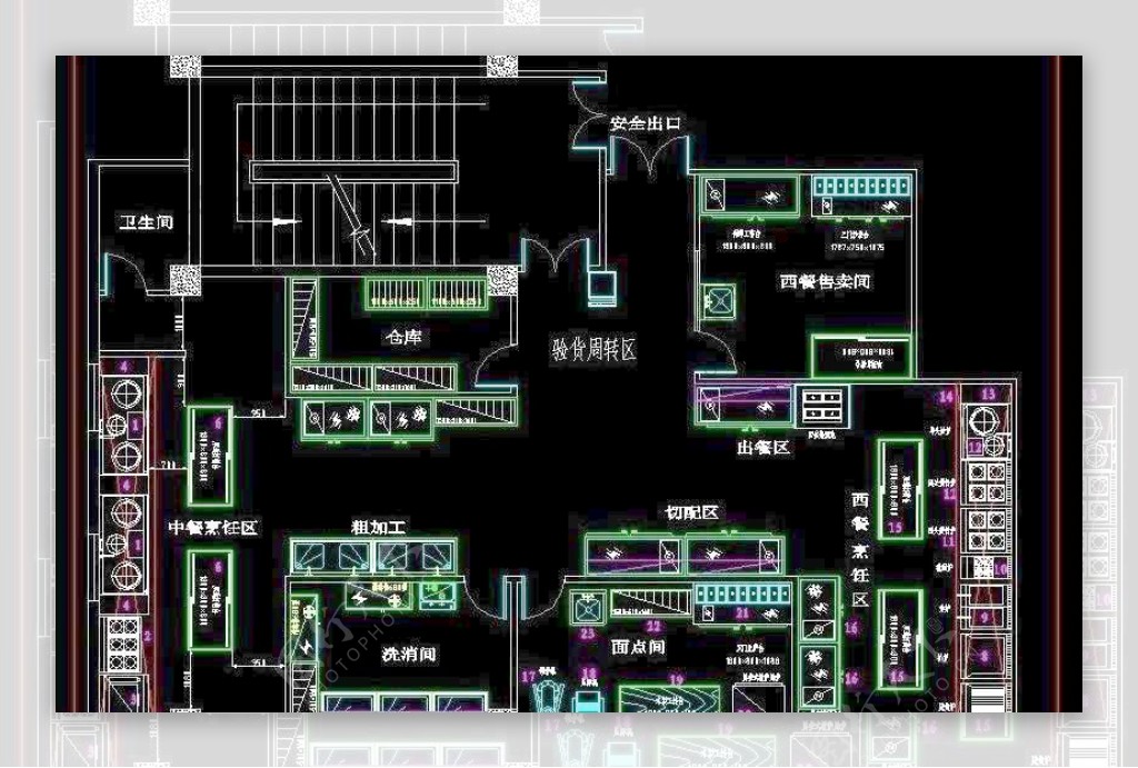 中西餐厅厨房设计平面图cad制作图片