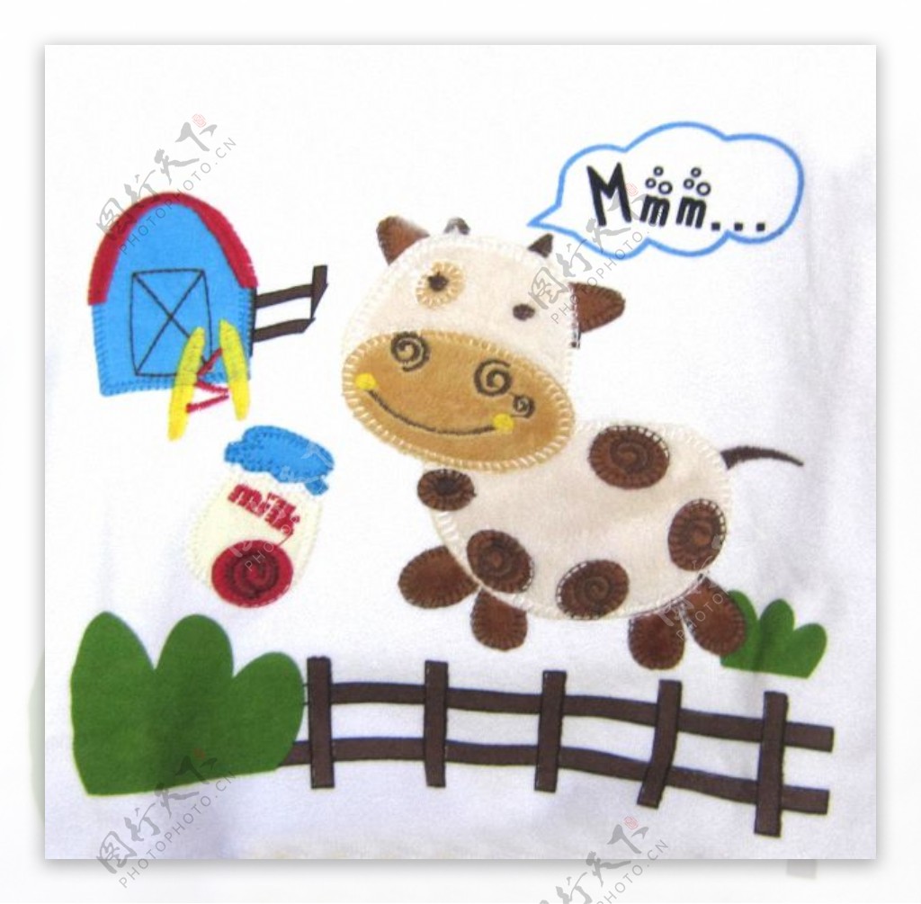 童装贴布卡通动物奶牛免费素材