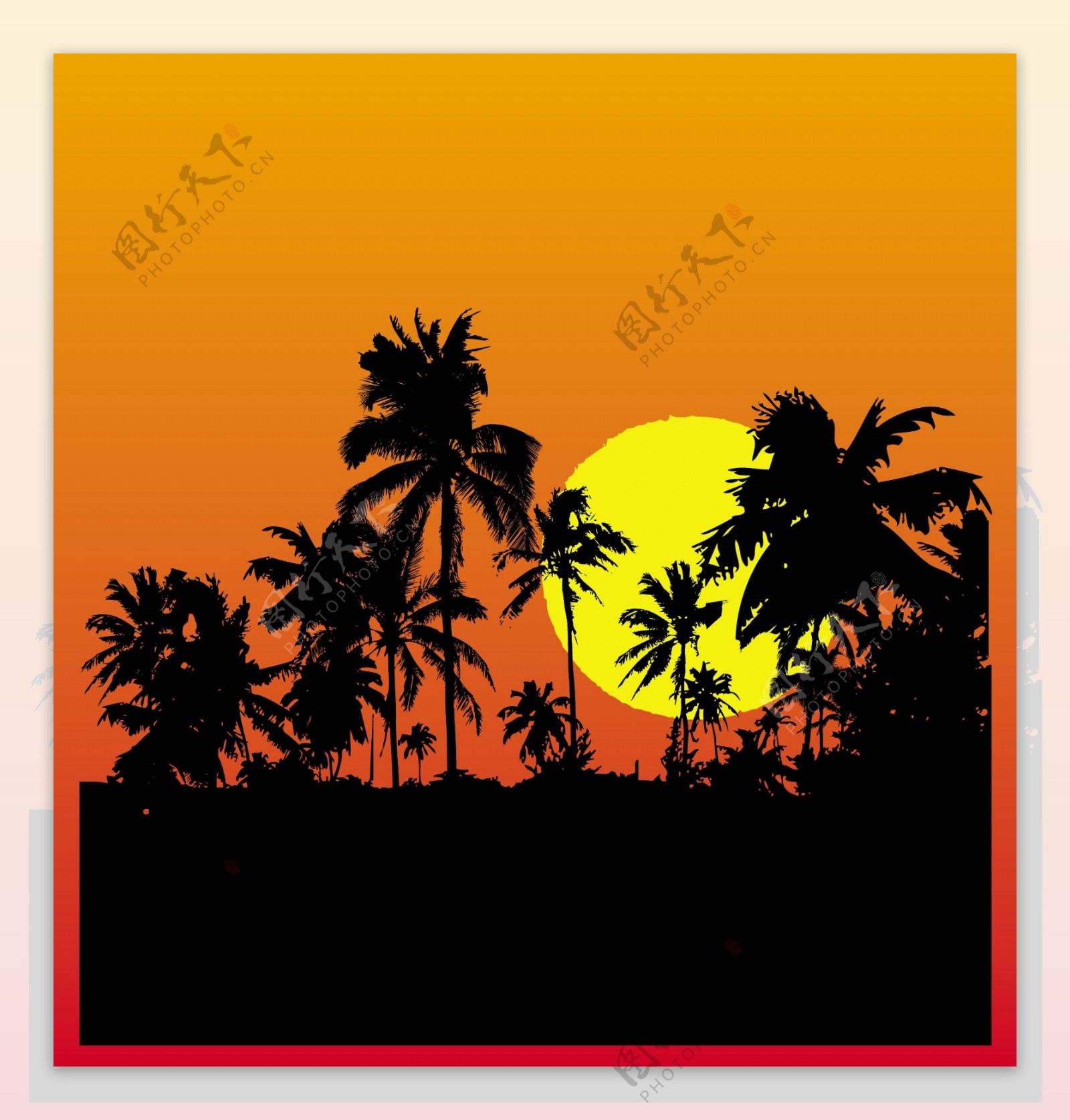 热带夕阳的剪影背景