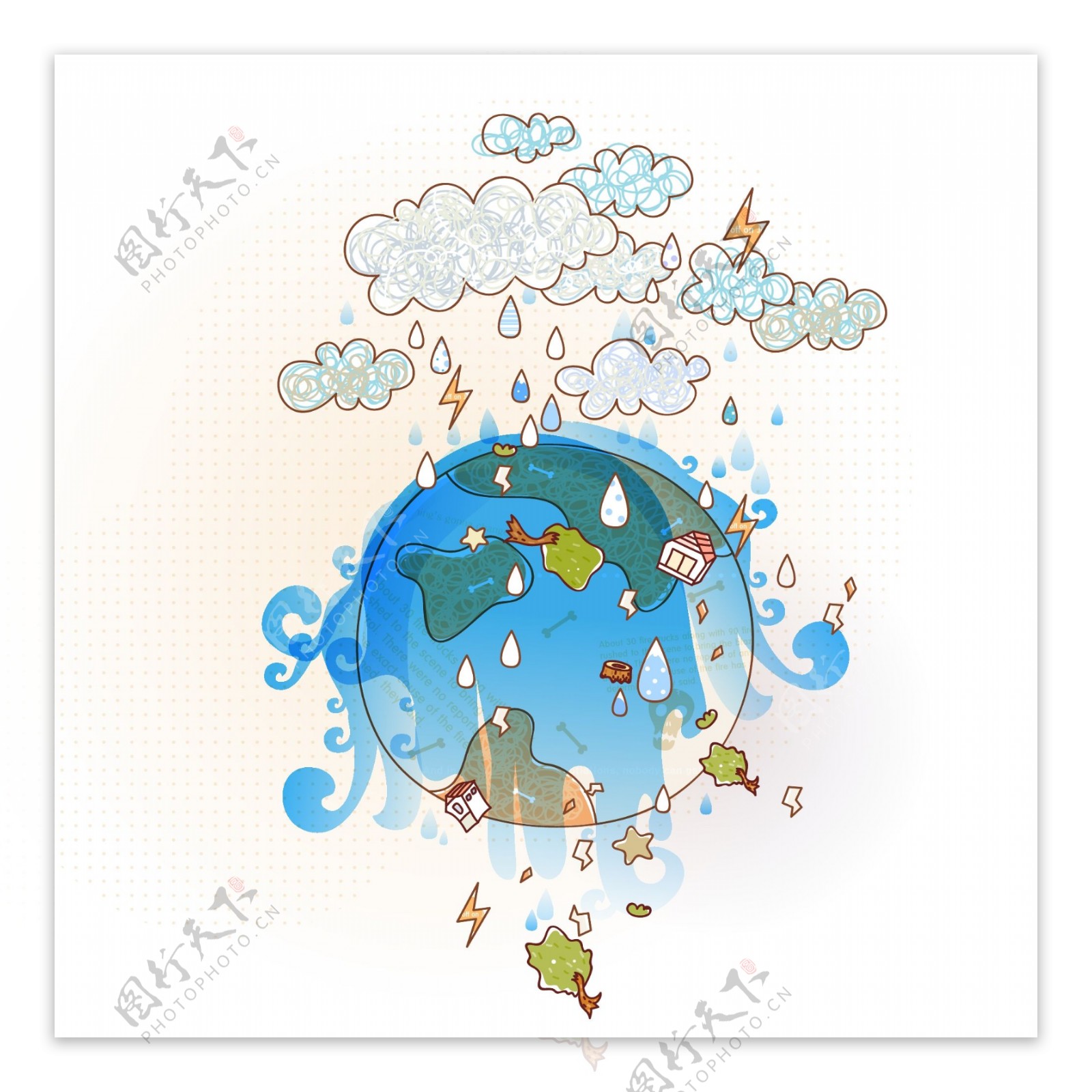 印花矢量图可爱卡通韩国插画地球云朵免费素材