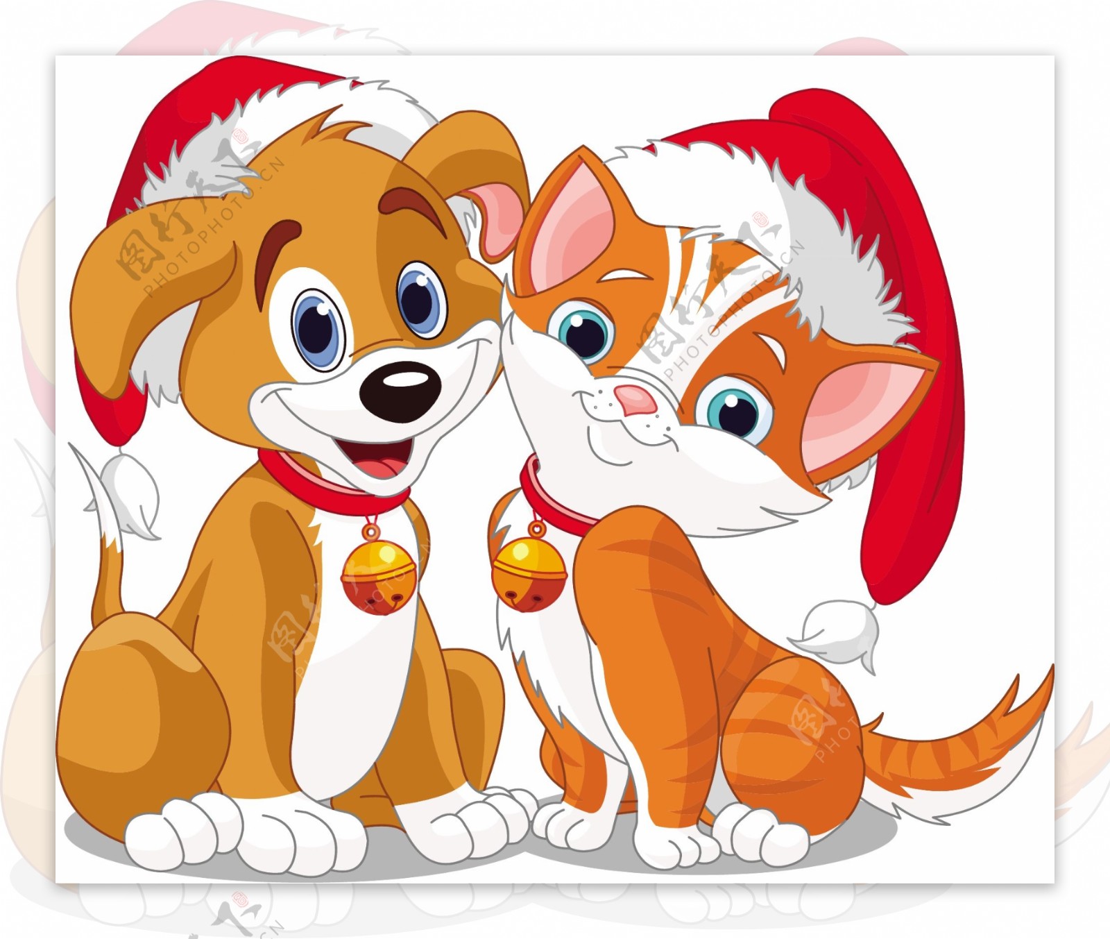圣诞矢量可爱的猫和狗