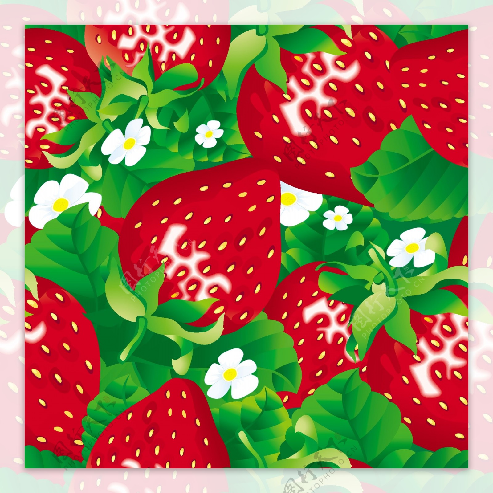 红草莓矢量无缝模式