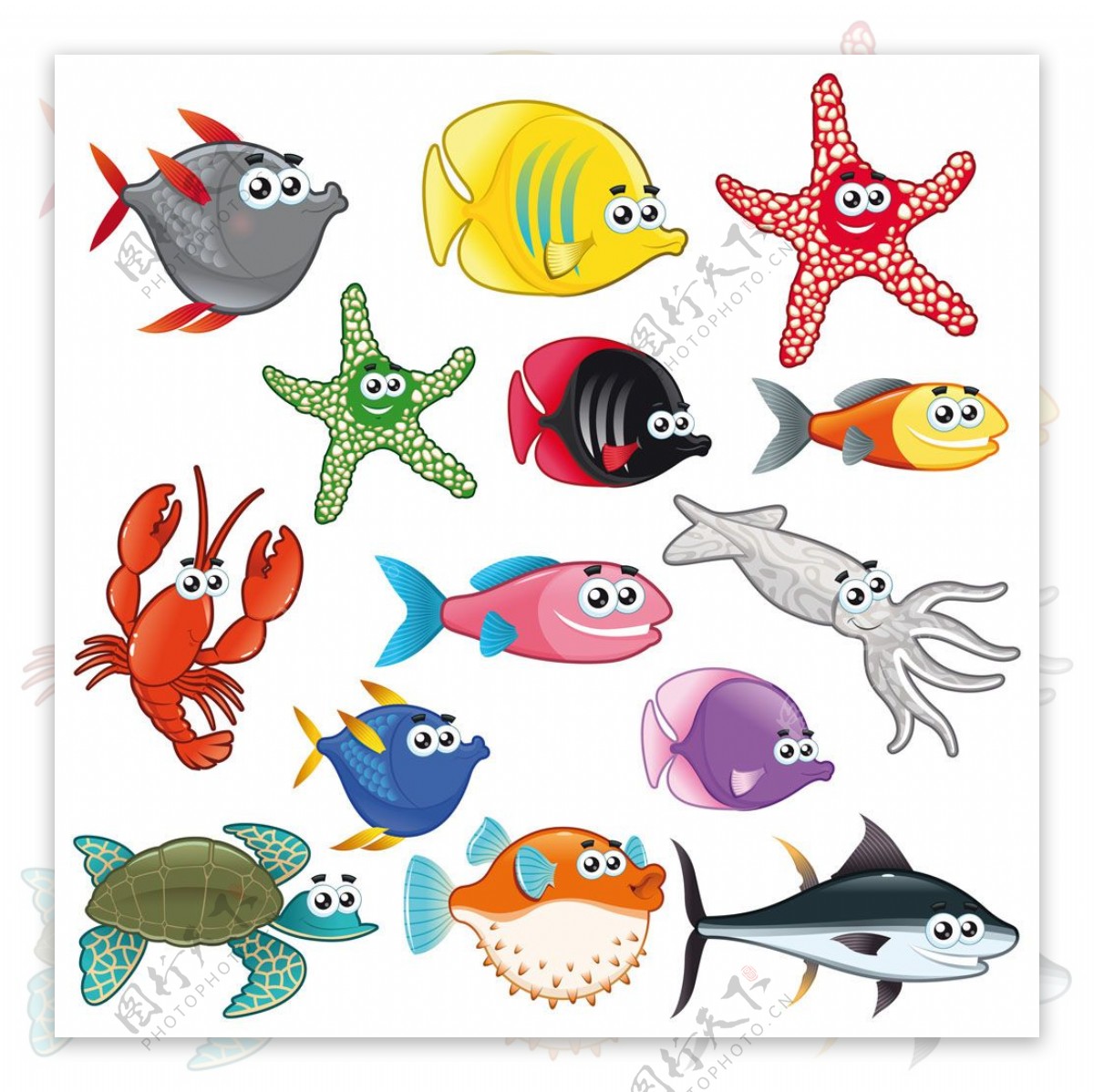 海洋生物卡通可爱小鱼标志素材设计