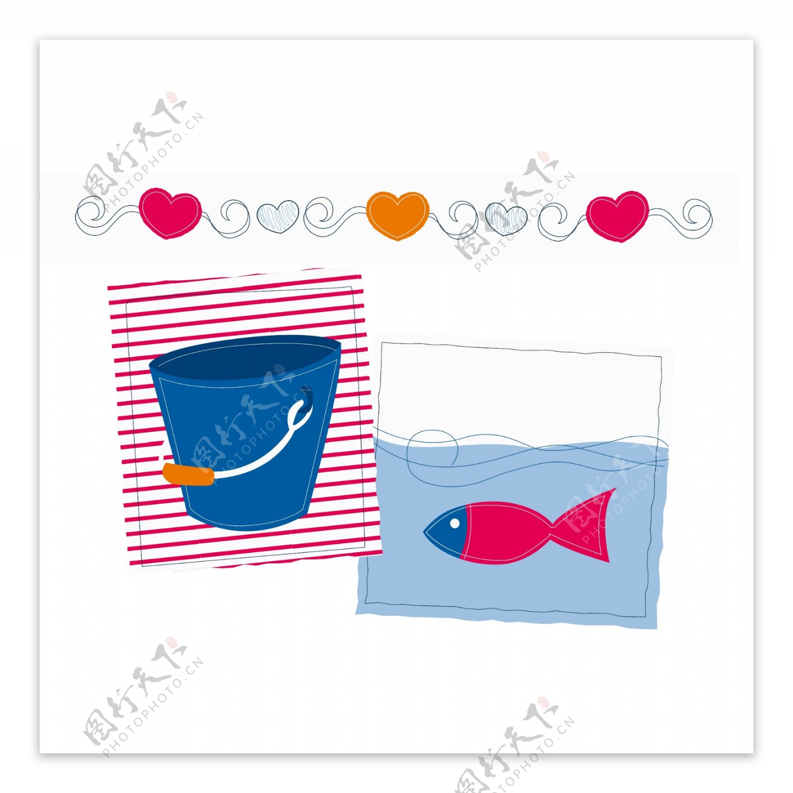 印花矢量图婴童卡通动物鱼蓝色免费素材