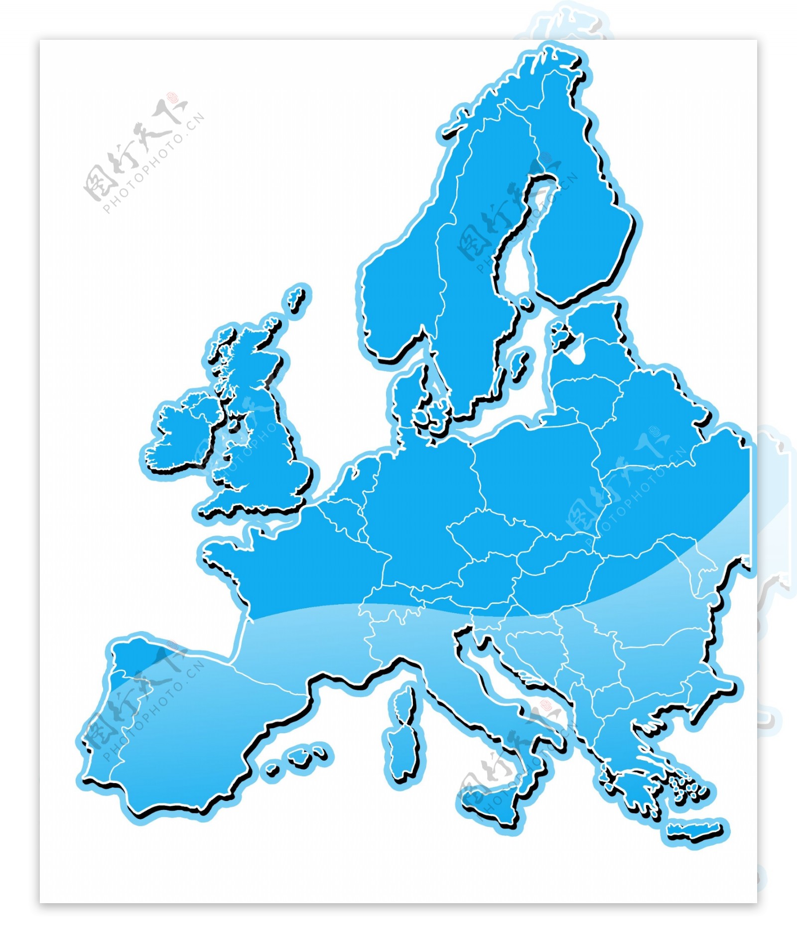 蓝水晶风格的欧洲地图矢量