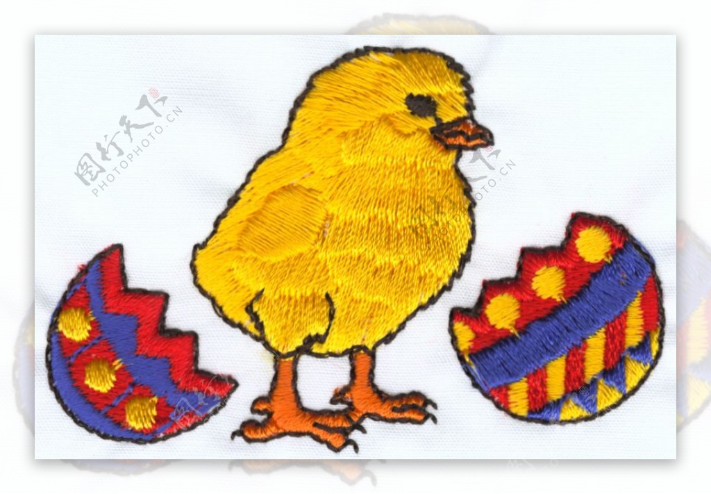 绣花动物鸡色彩黄色免费素材