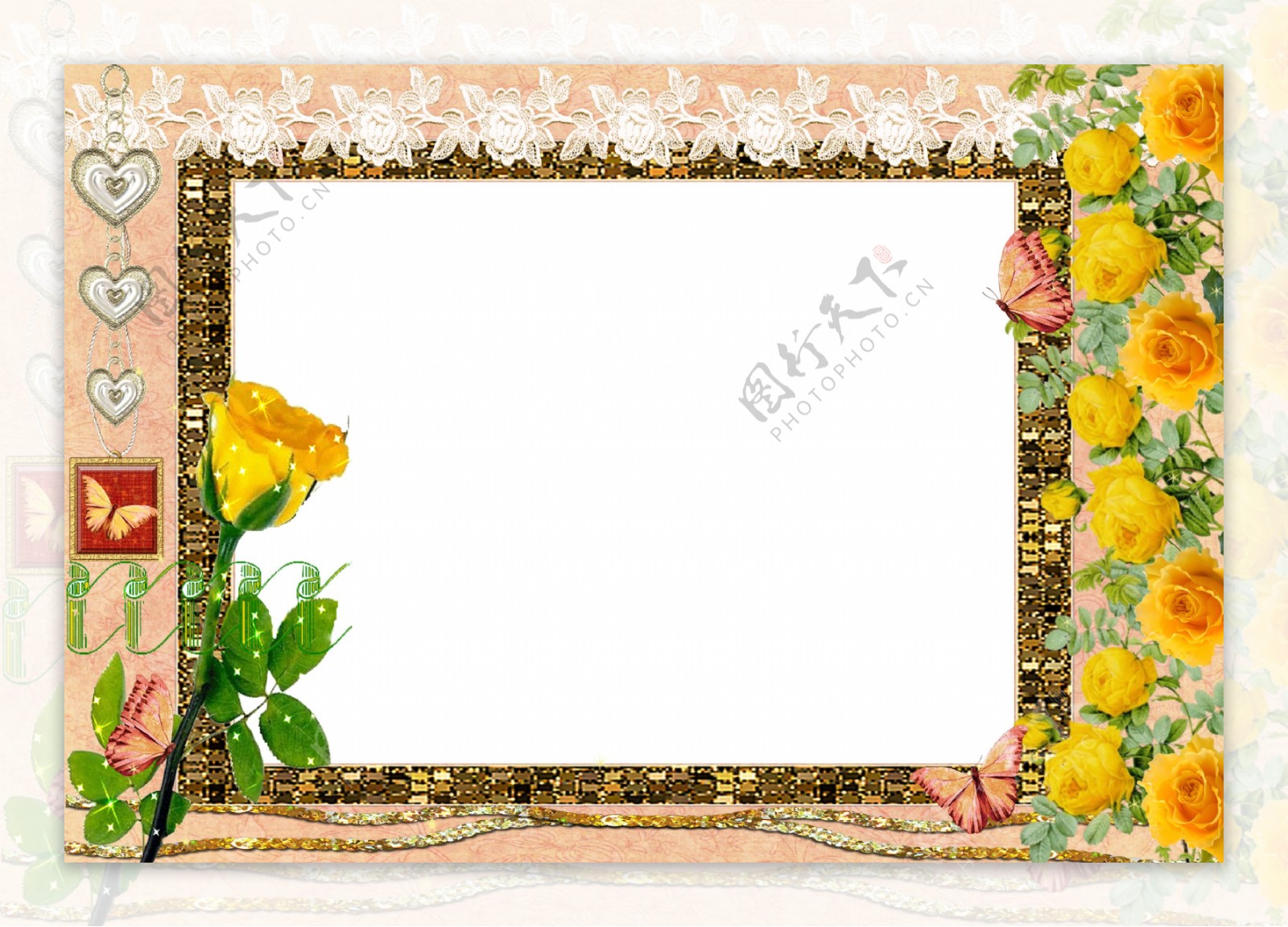 黄色玫瑰花甜美相框图片