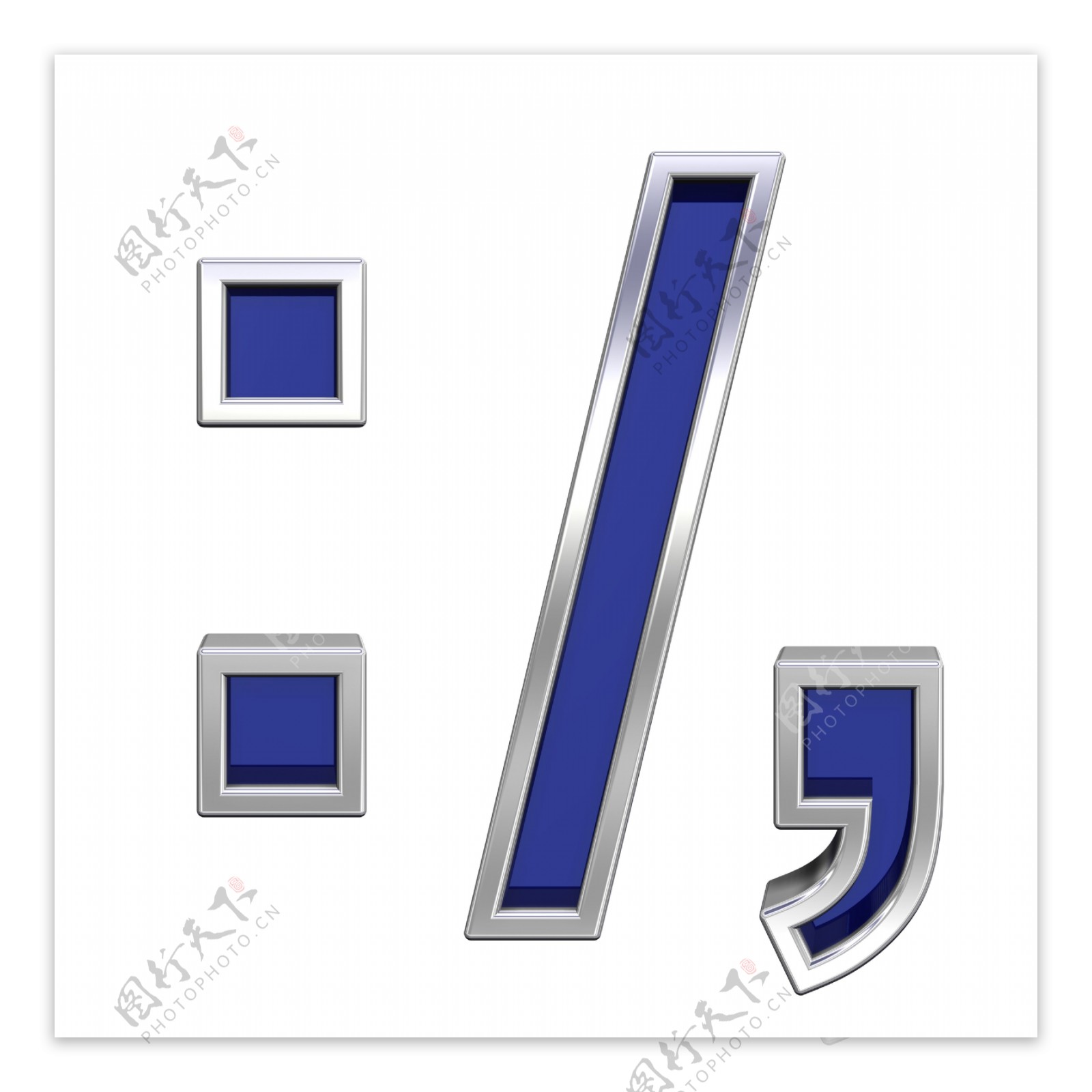 冒号分号期逗号标志从蓝色玻璃字母