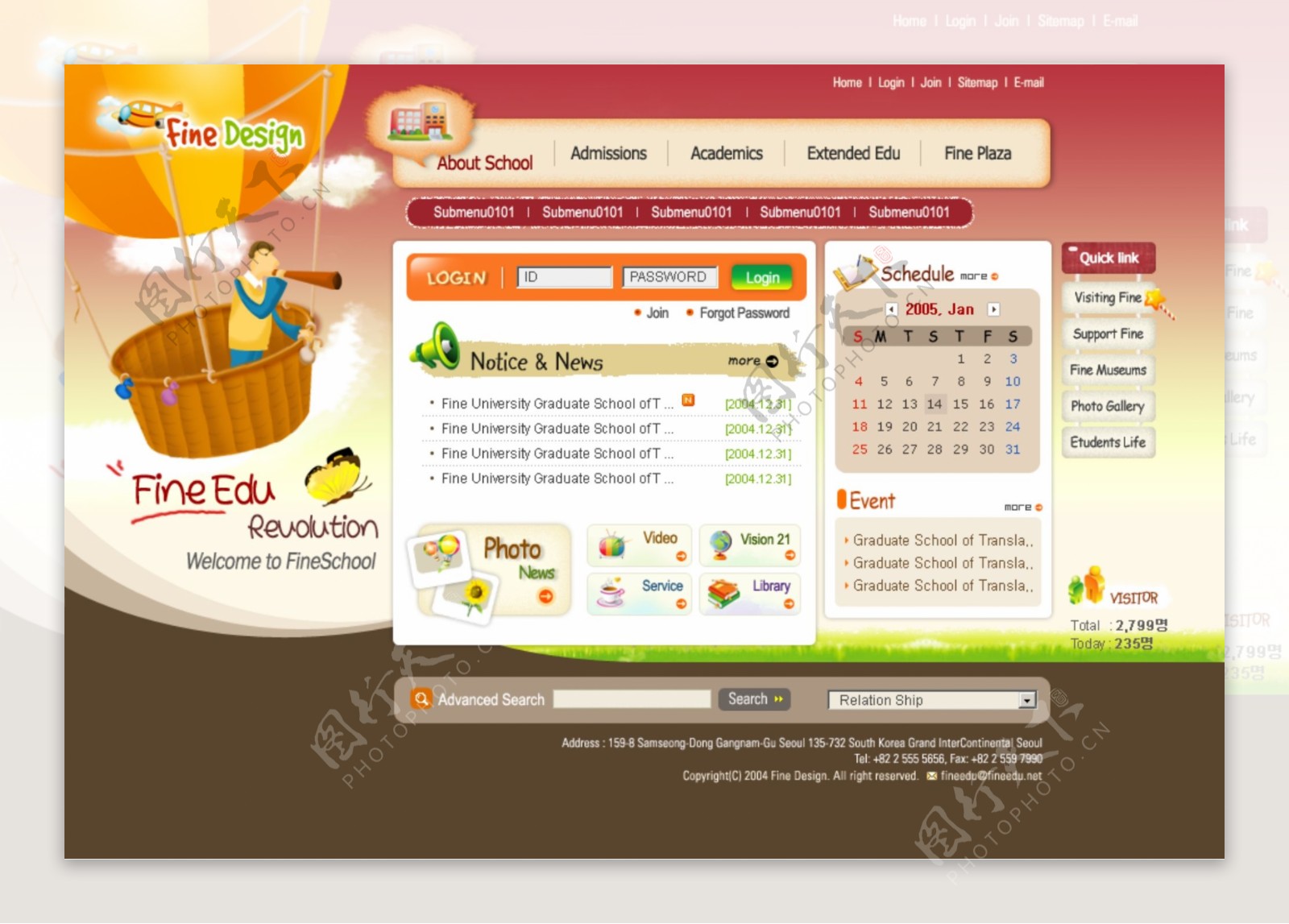 精美韩国的教育网站模板PSD格式002