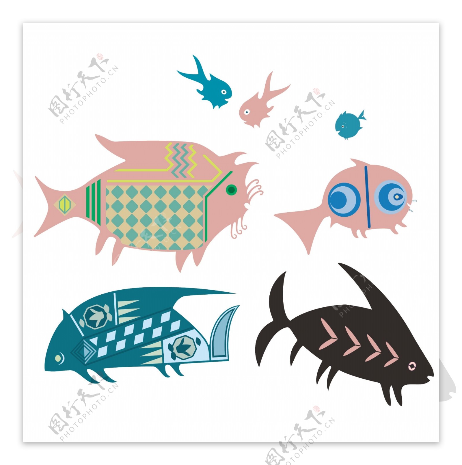 印花矢量图动物鱼海洋生物色彩免费素材