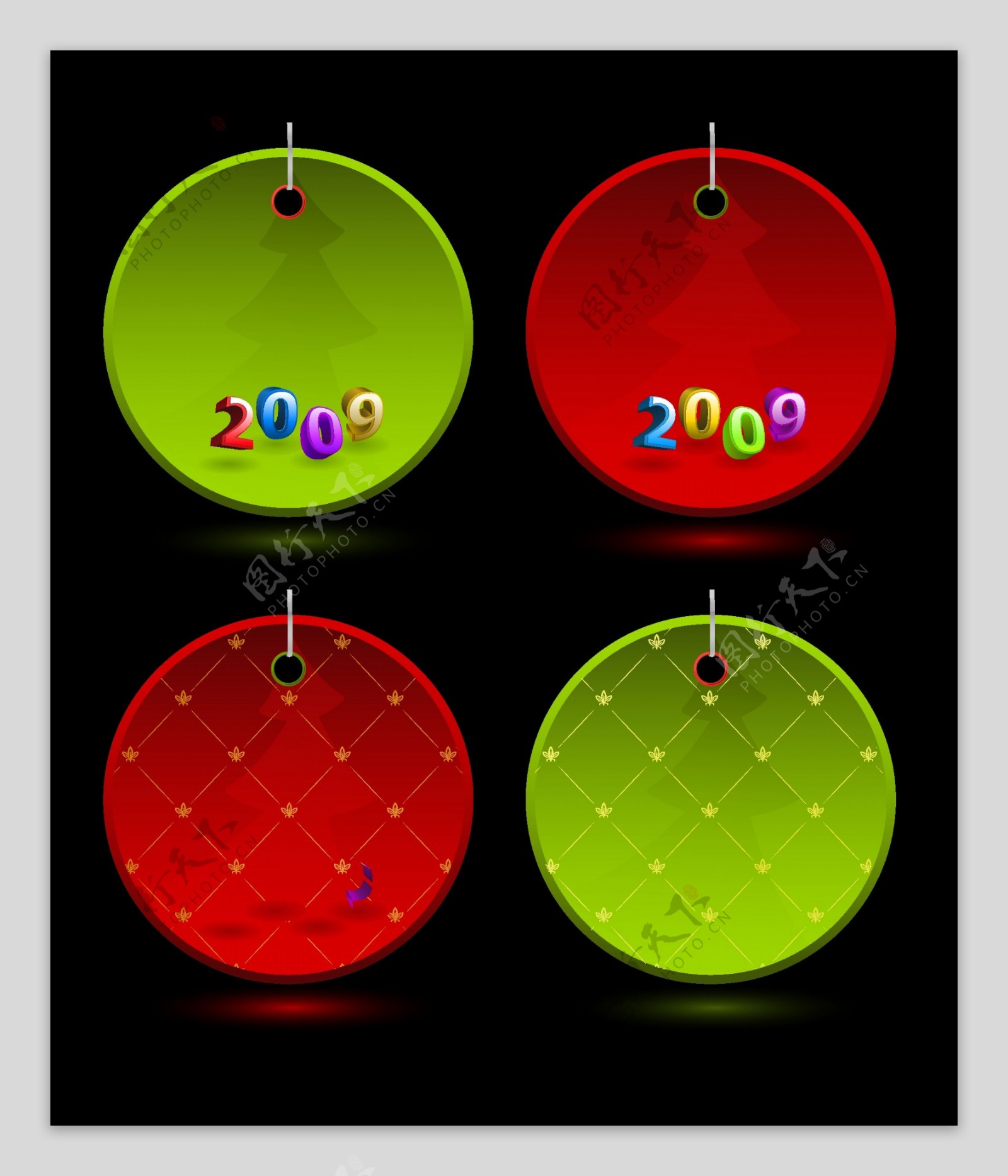矢量吊牌立体2009数字圣诞树剪影圆形挂牌矢量素材