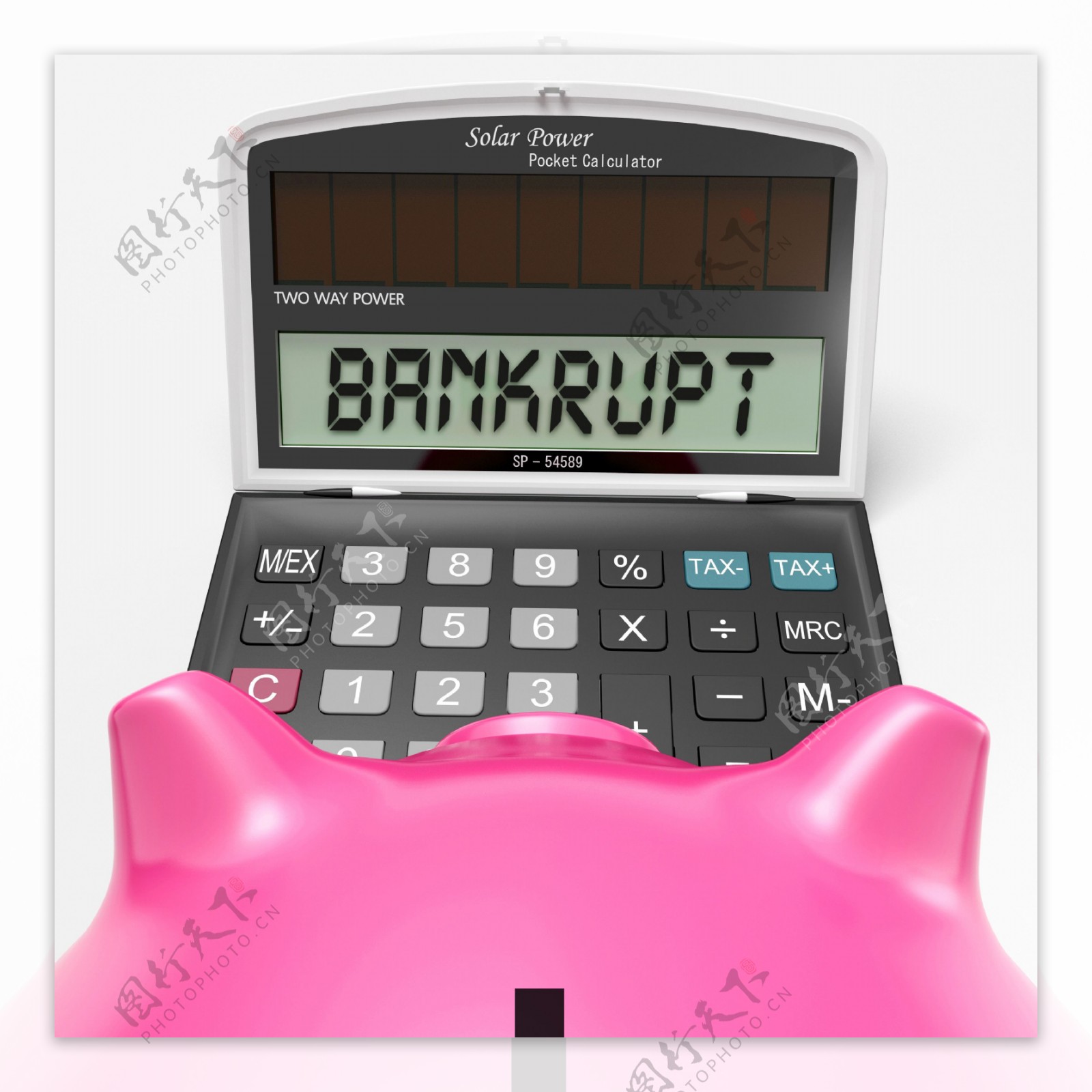 破产的计算器显示金融和信贷问题