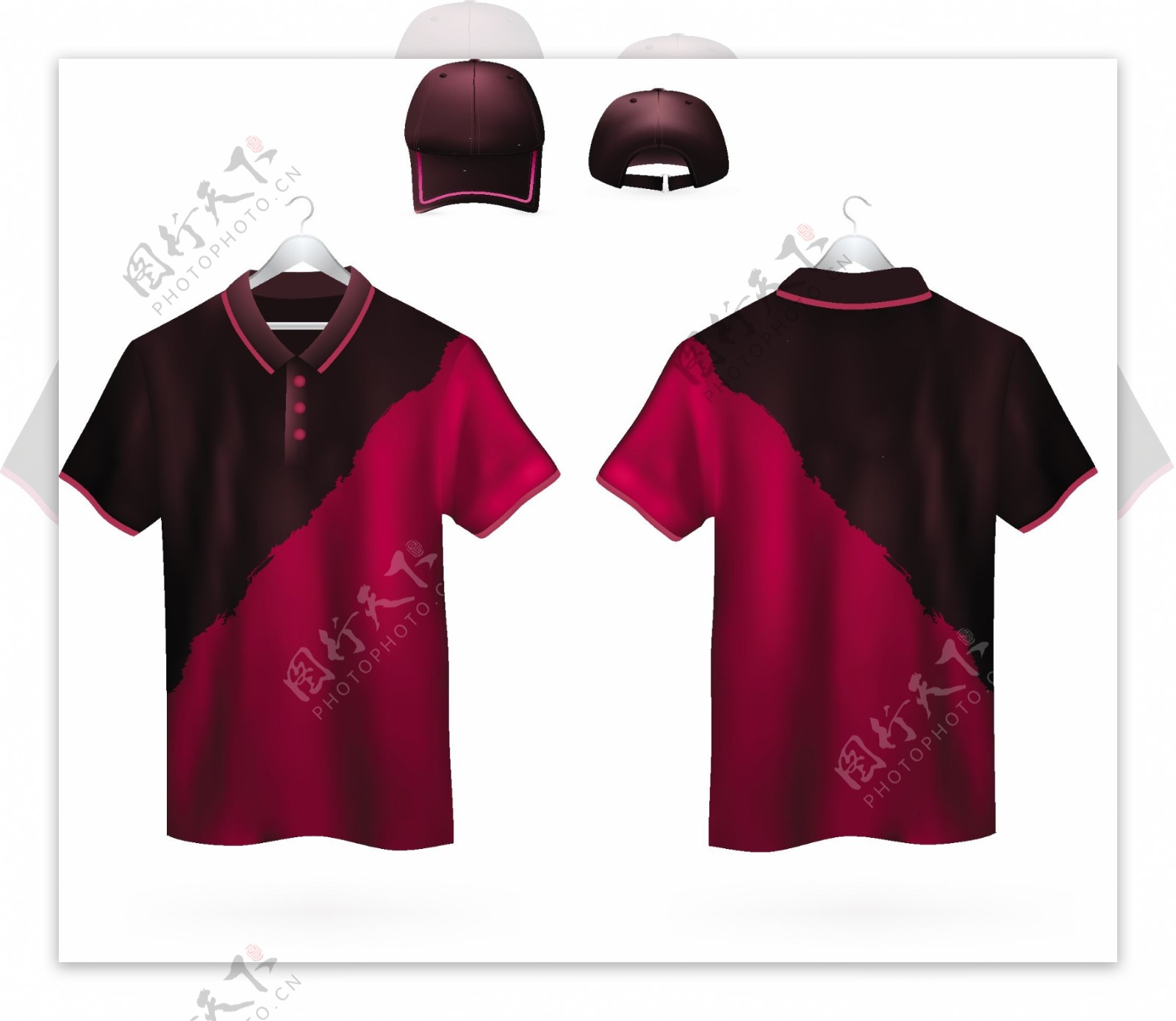 套T恤和棒球帽元素矢量图05