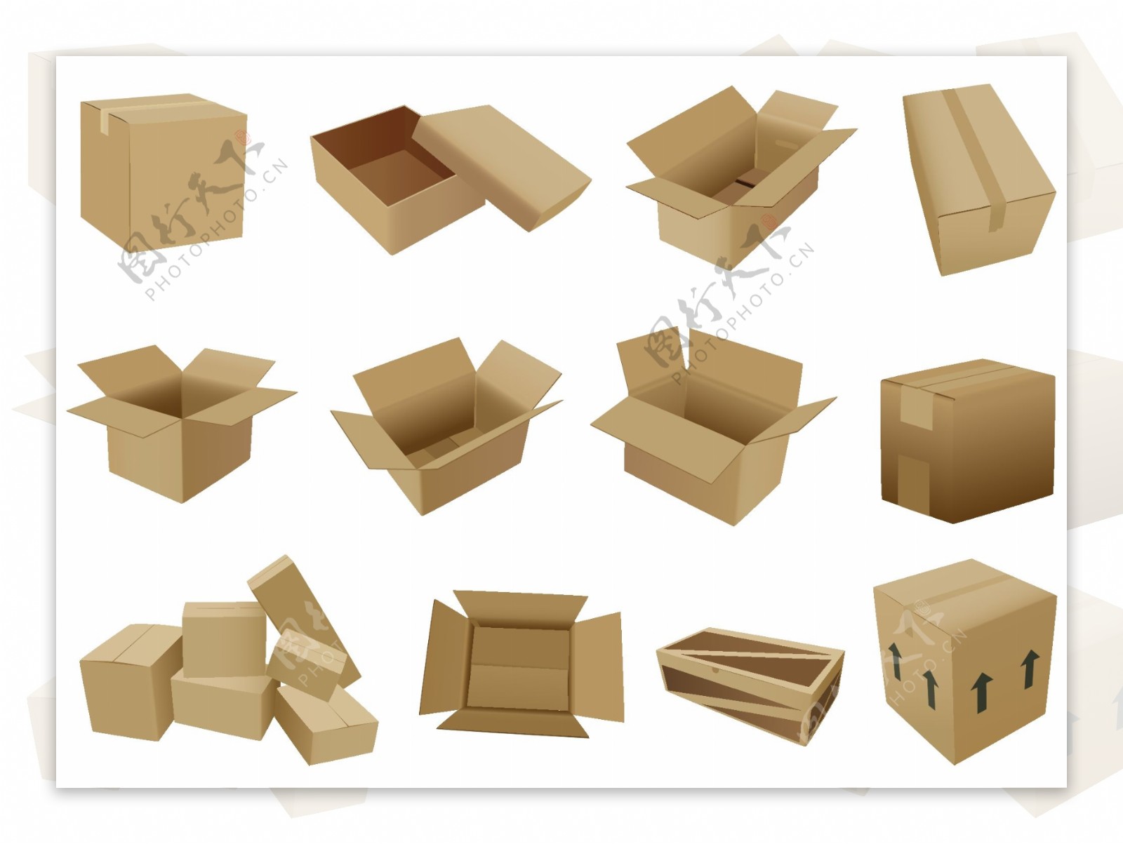 包装箱与纸盒矢量图