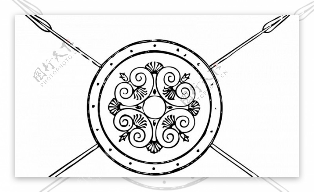 希腊盾与矛的矢量绘图