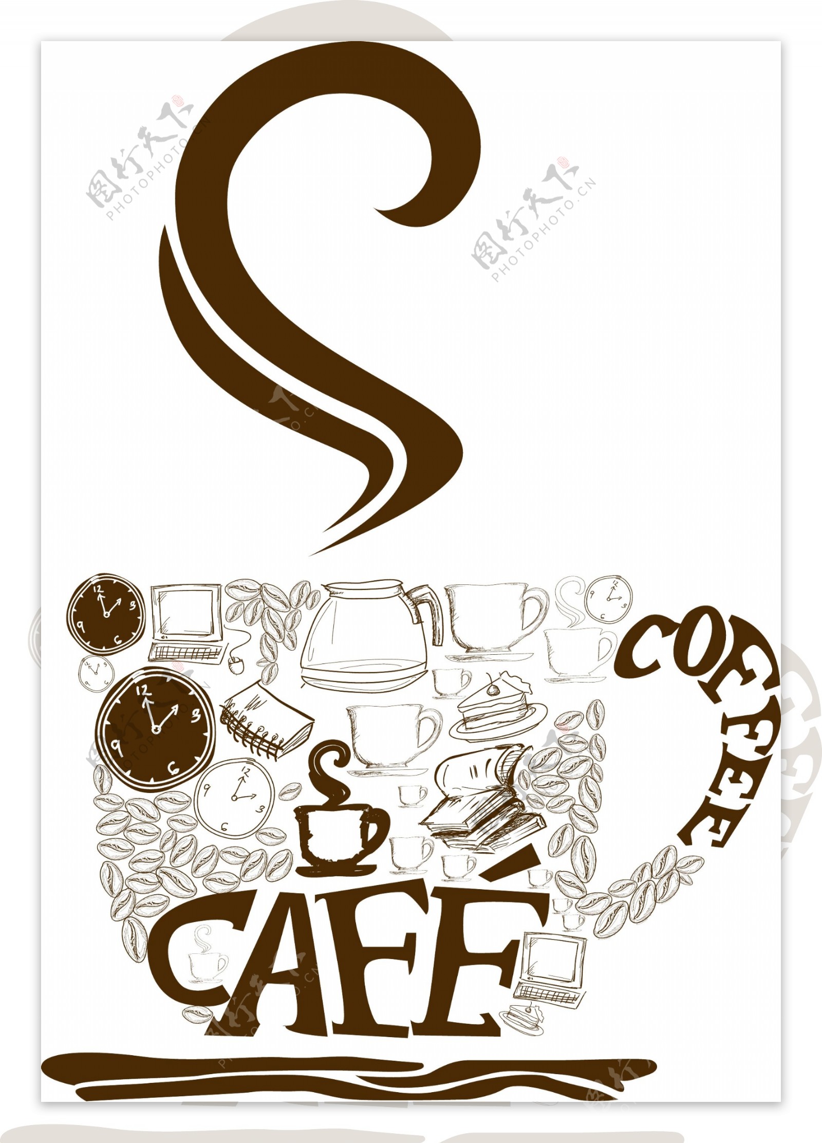 咖啡图标和背景矢量